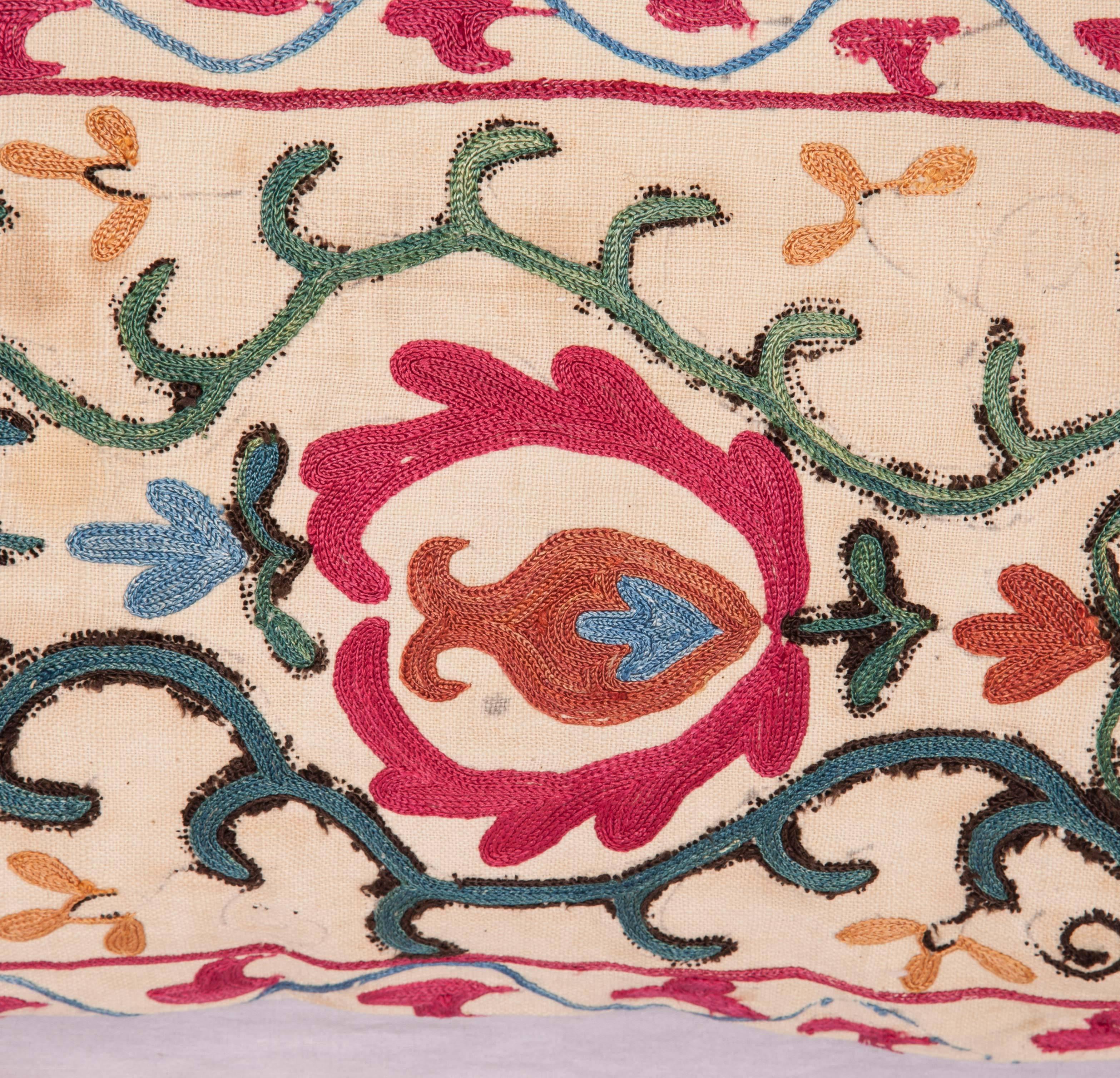 Antique Suzani Pillow Fashioned from a 19th Century Uzbek Suzani In Good Condition In Istanbul, TR