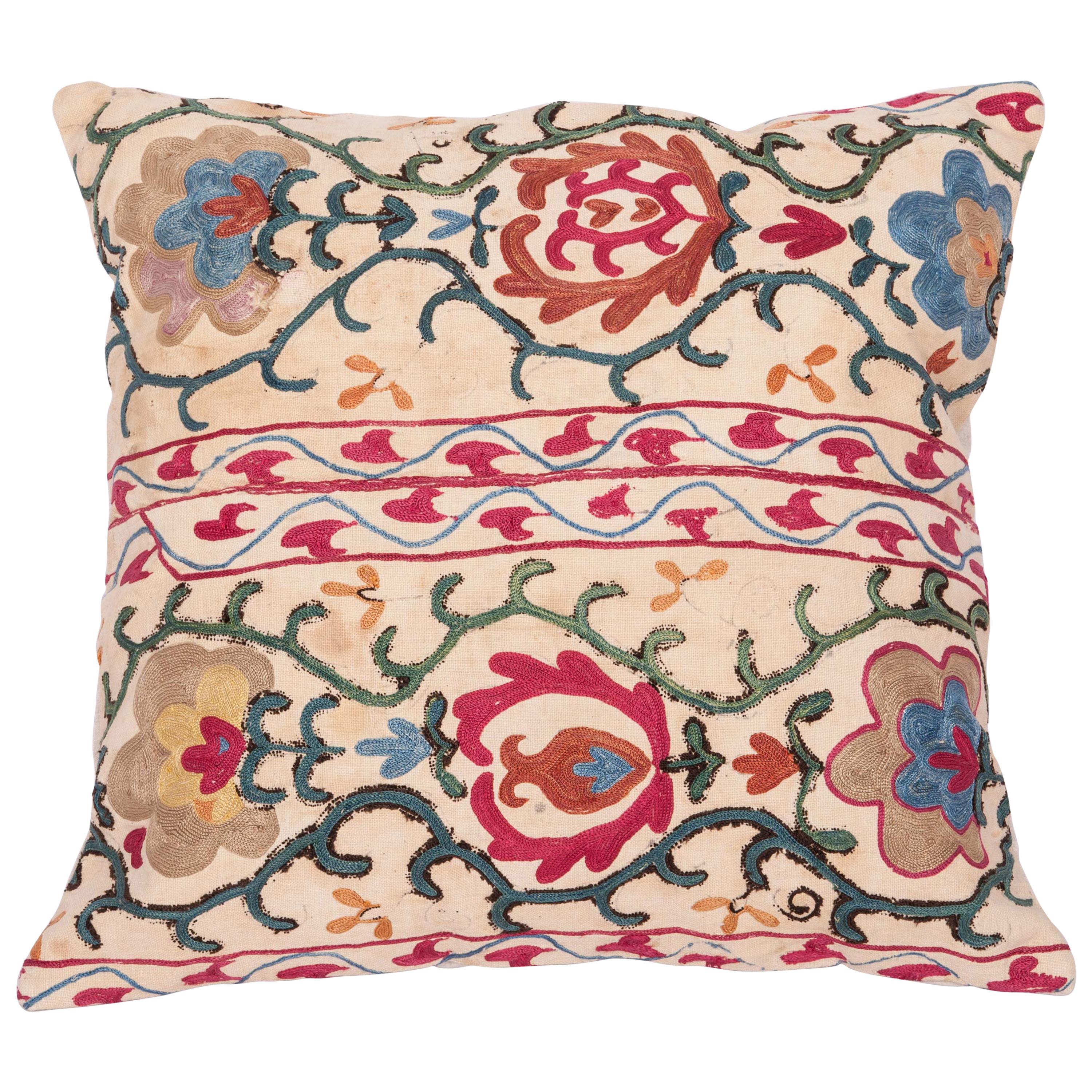 Antique Suzani Pillow Fashioned from a 19th Century Uzbek Suzani