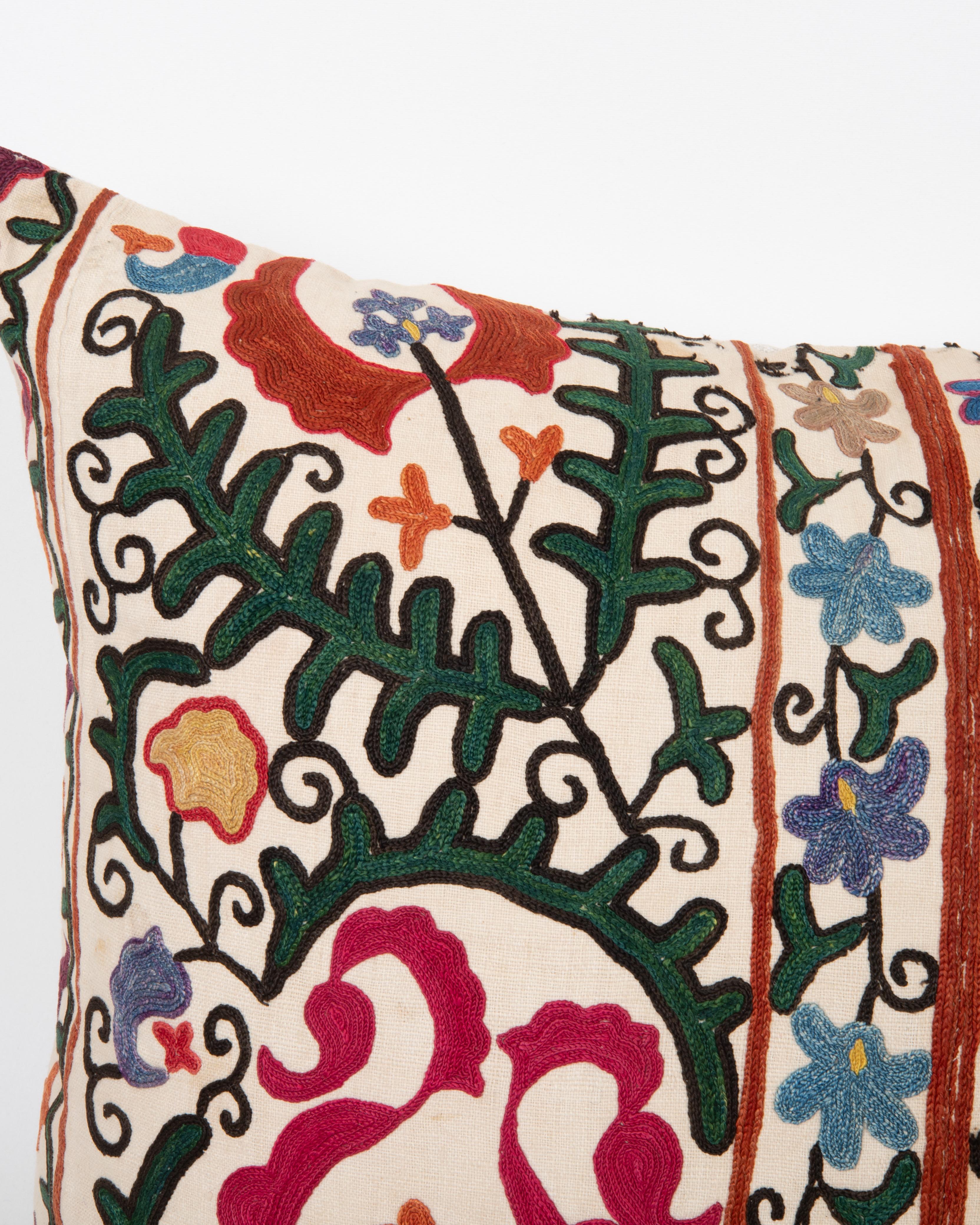 Uzbek Antique Suzani Pillow Made from a 19th C. Bukhara suzani For Sale
