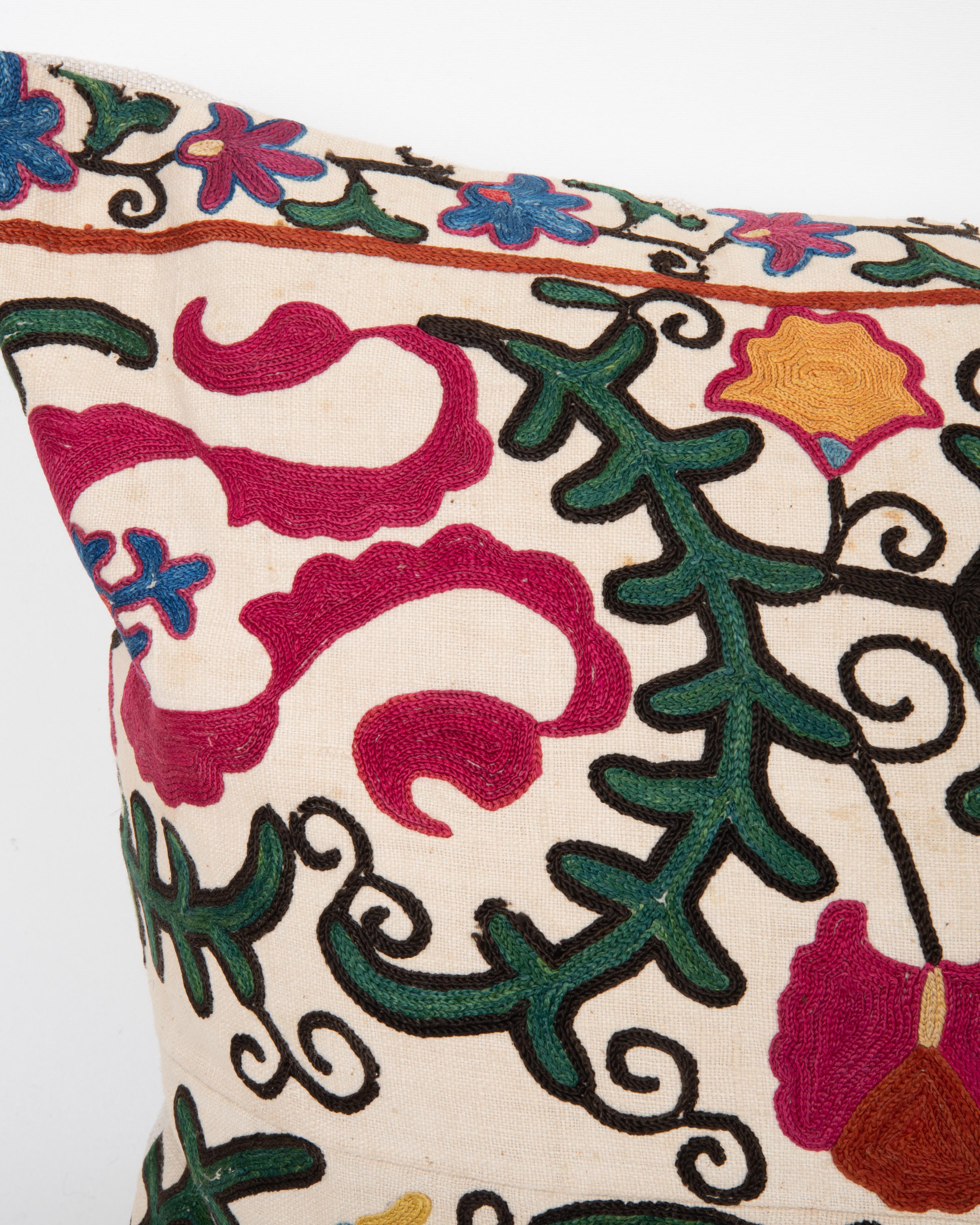 Uzbek Antique Suzani Pillow Made from a 19th C. Bukhara suzani For Sale