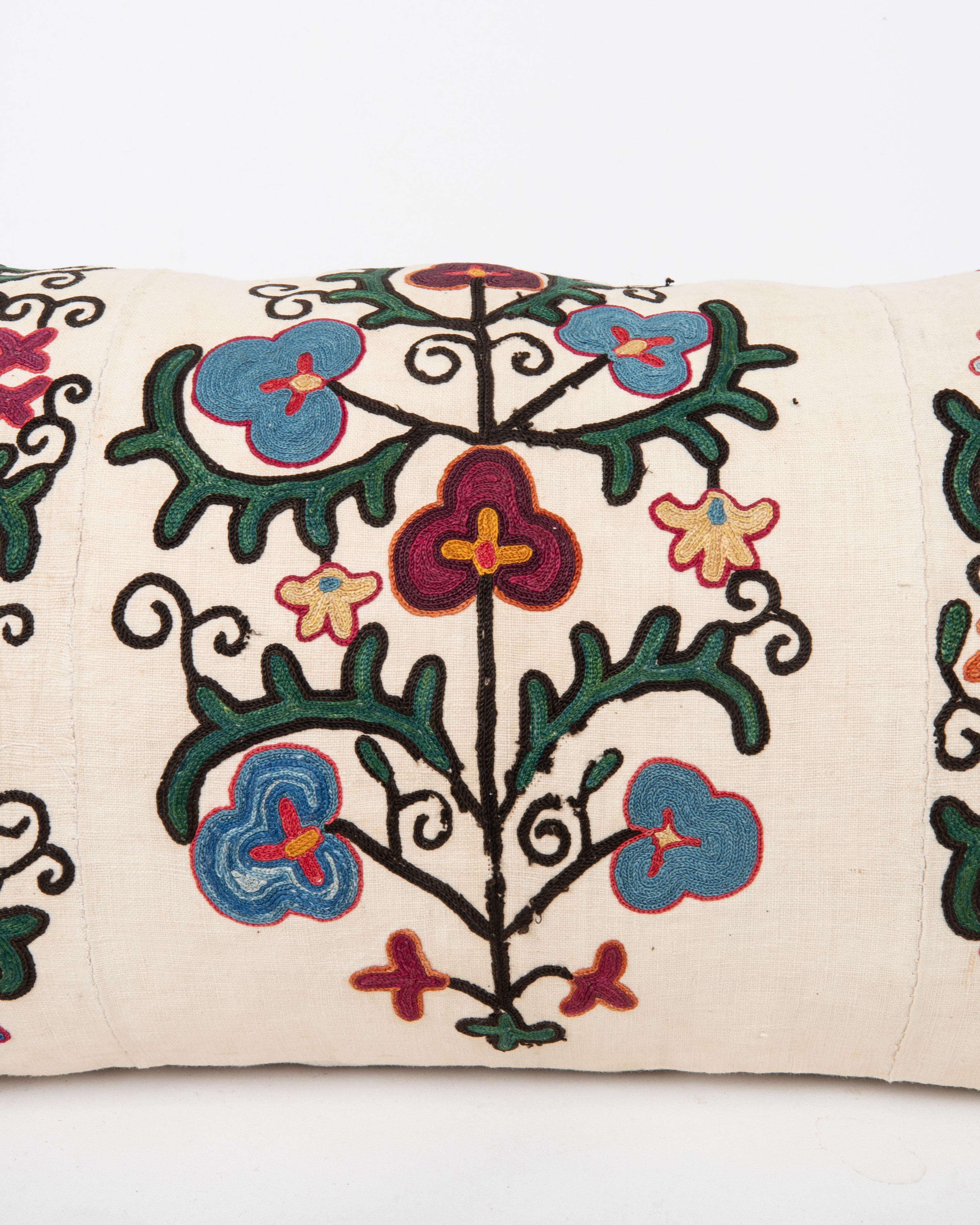 Embroidered Antique Suzani Pillow Made from a 19th C. Bukhara suzani For Sale