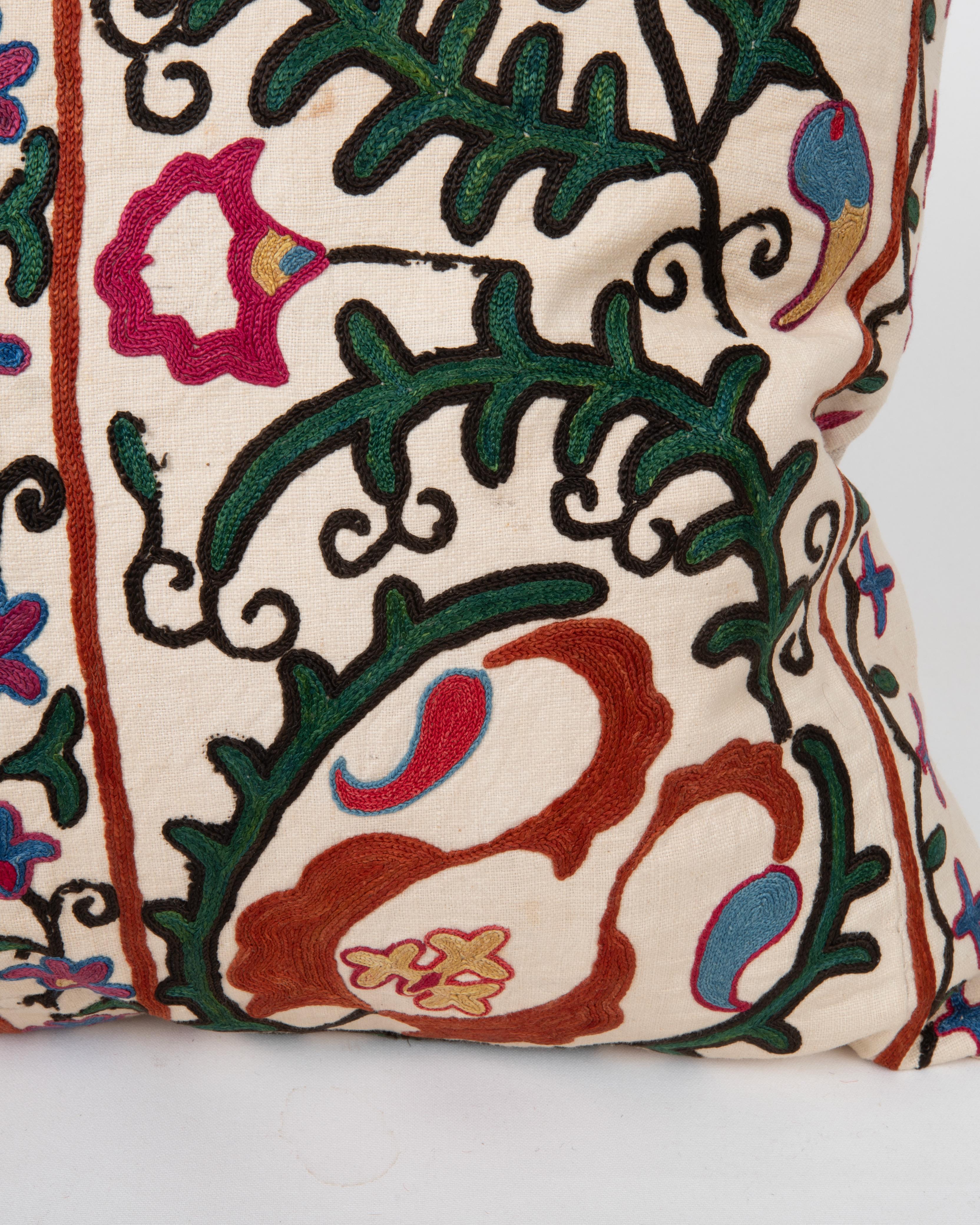 Embroidered Antique Suzani Pillow Made from a 19th C. Bukhara suzani For Sale