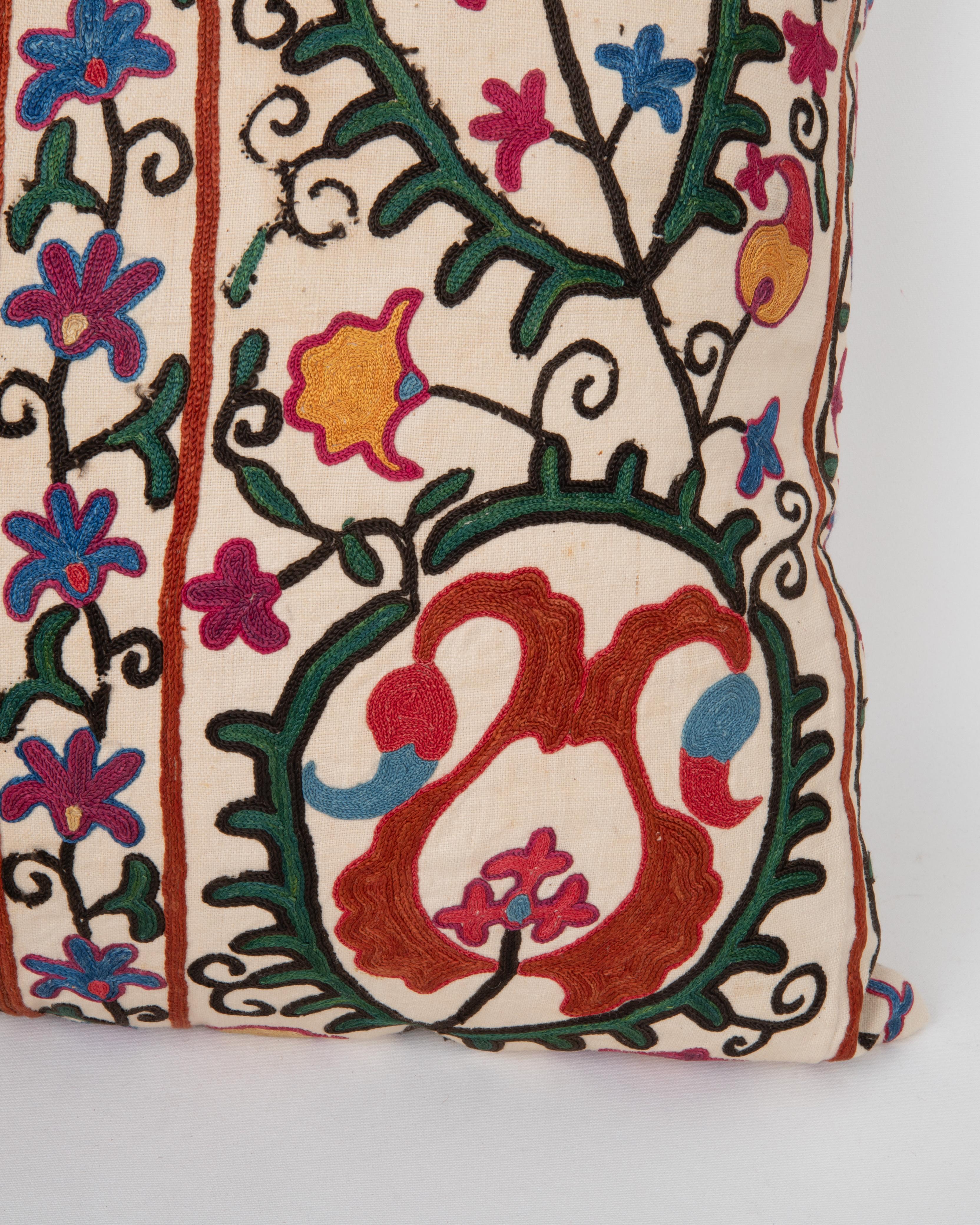 Embroidered Antique Suzani Pillow Made from a 19th C. Bukhara suzani For Sale