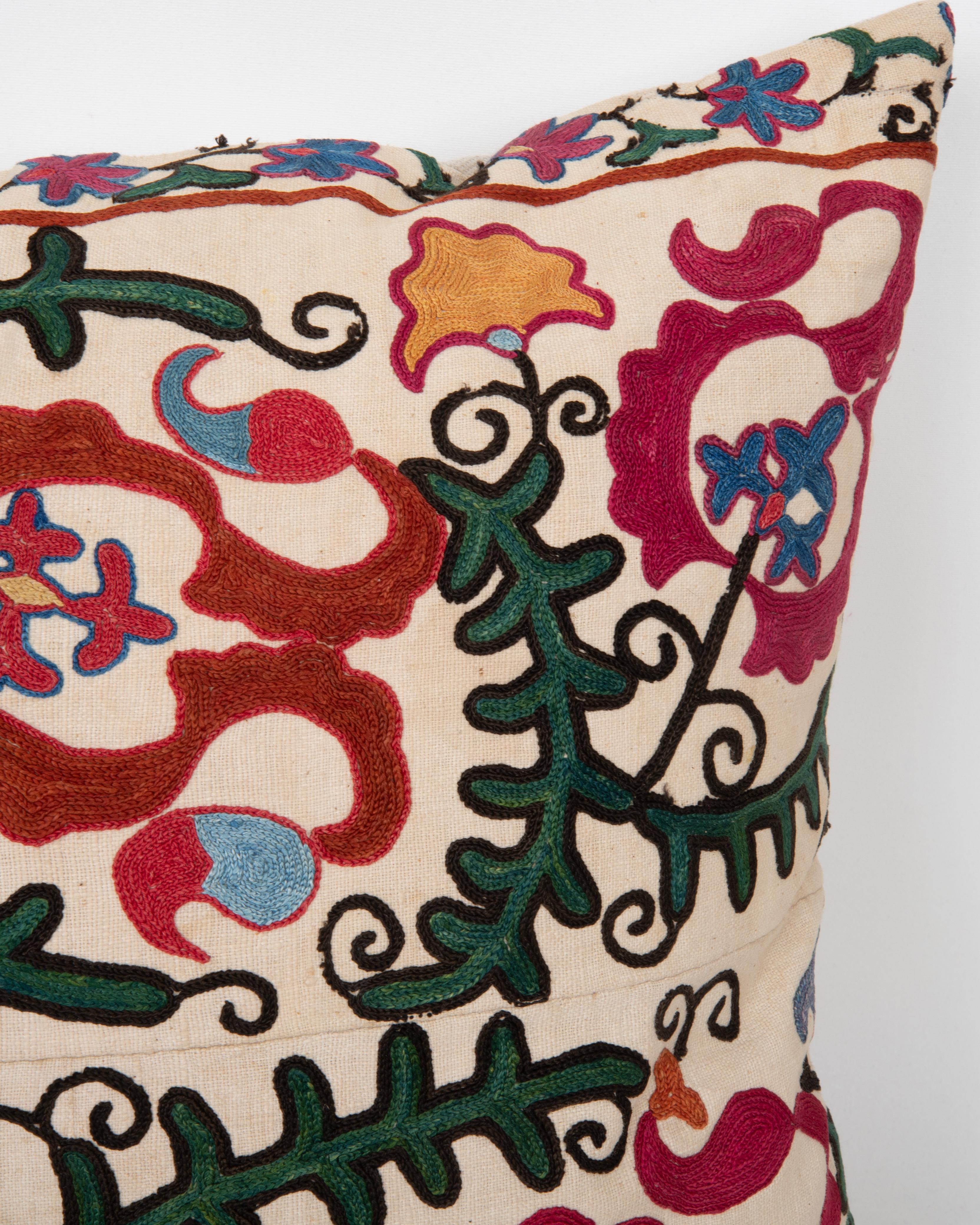 Embroidered Antique Suzani Pillow Made from a 19th C. Bukhara suzani For Sale