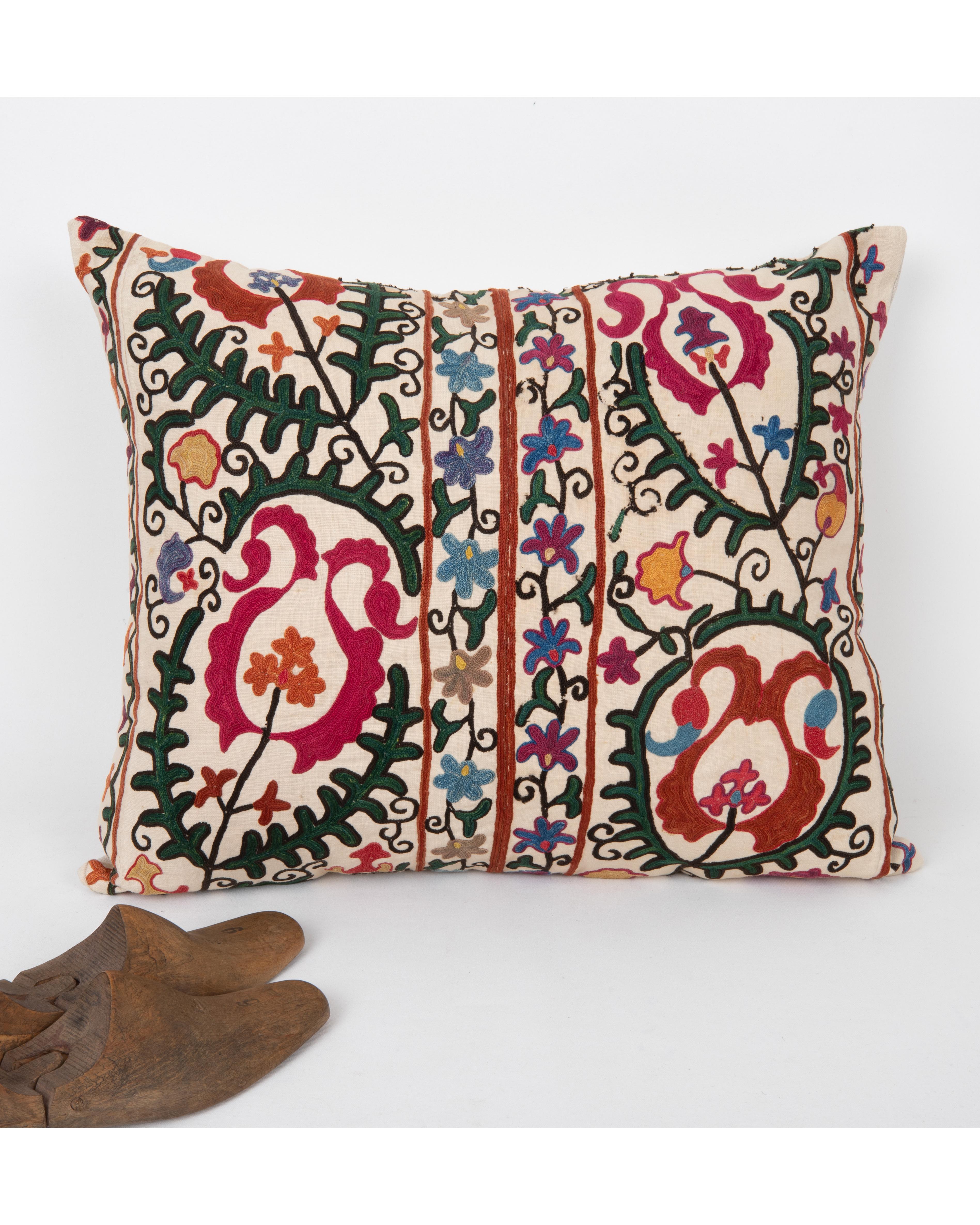 Antique Suzani Pillow Made from a 19th C. Bukhara suzani In Fair Condition For Sale In Istanbul, TR