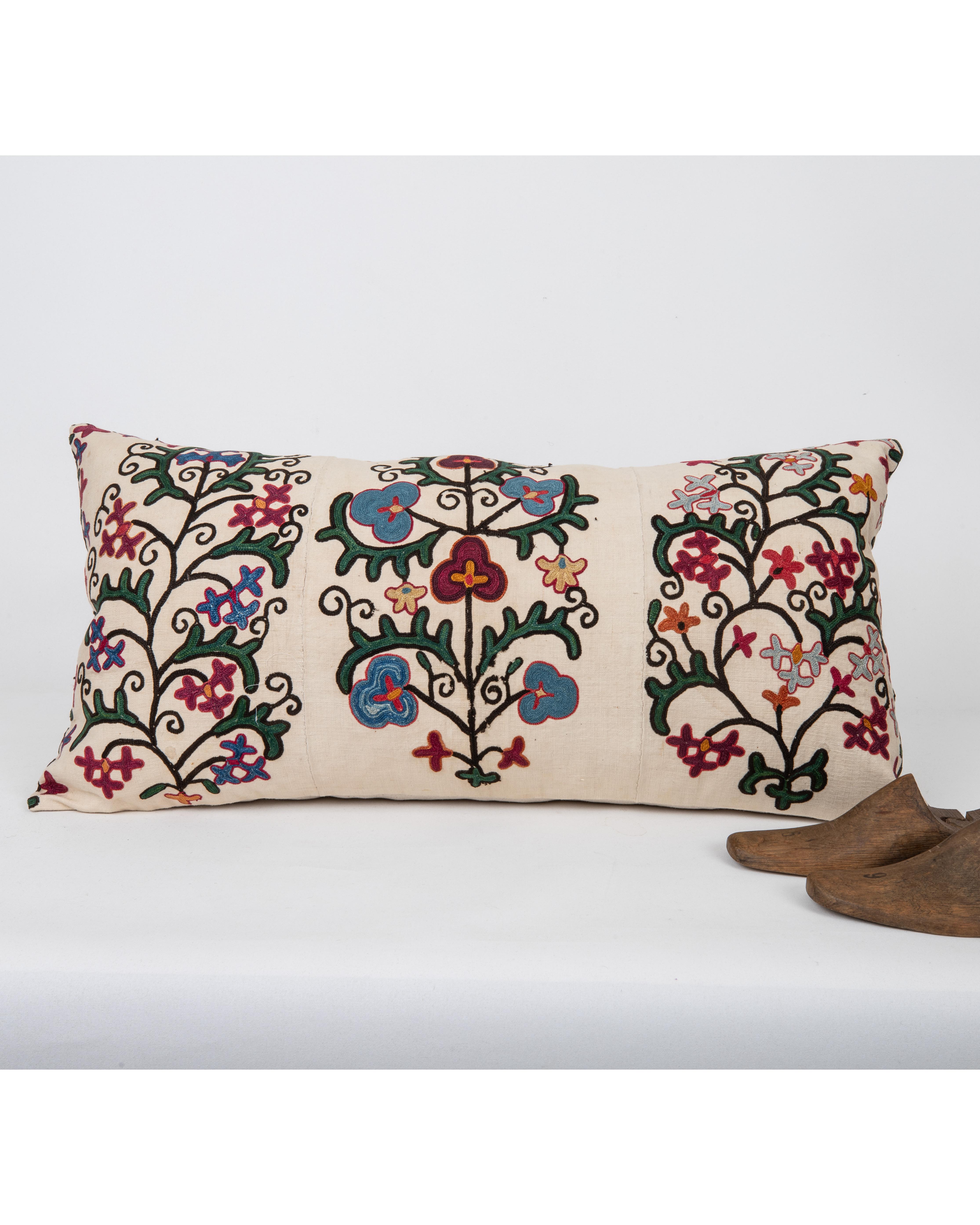 19th Century Antique Suzani Pillow Made from a 19th C. Bukhara suzani For Sale