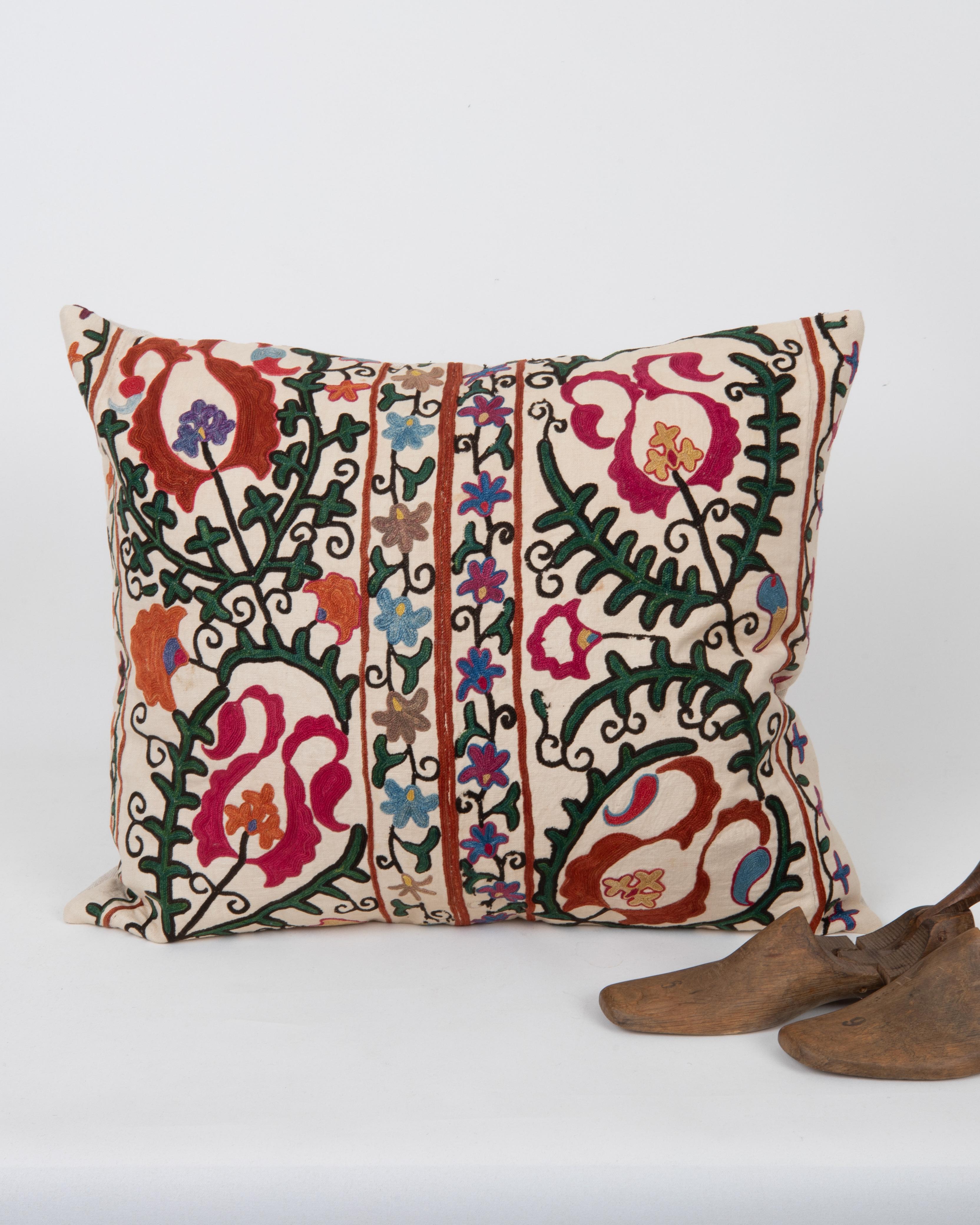 19th Century Antique Suzani Pillow Made from a 19th C. Bukhara suzani For Sale