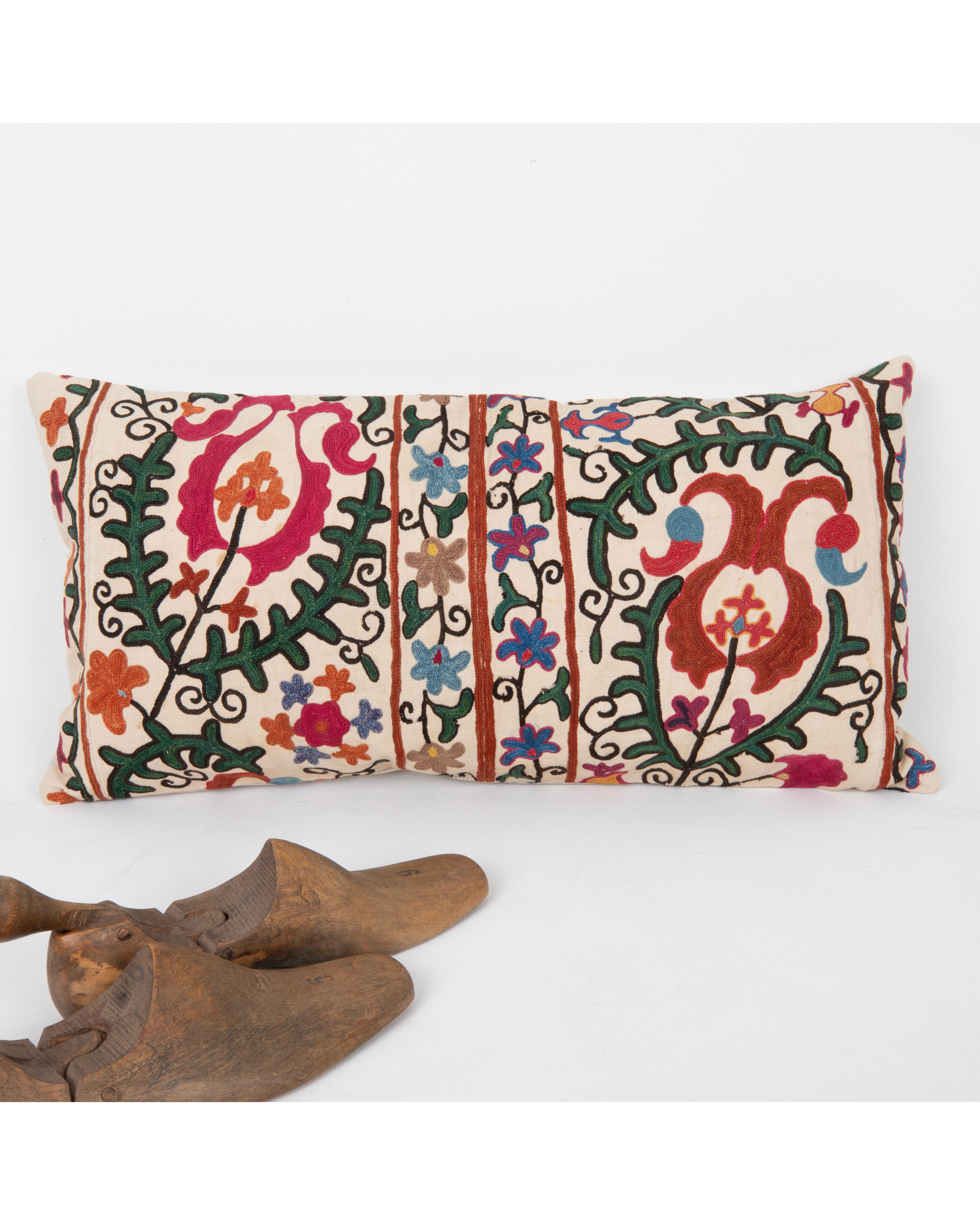 19th Century Antique Suzani Pillow Made from a 19th C. Bukhara suzani For Sale