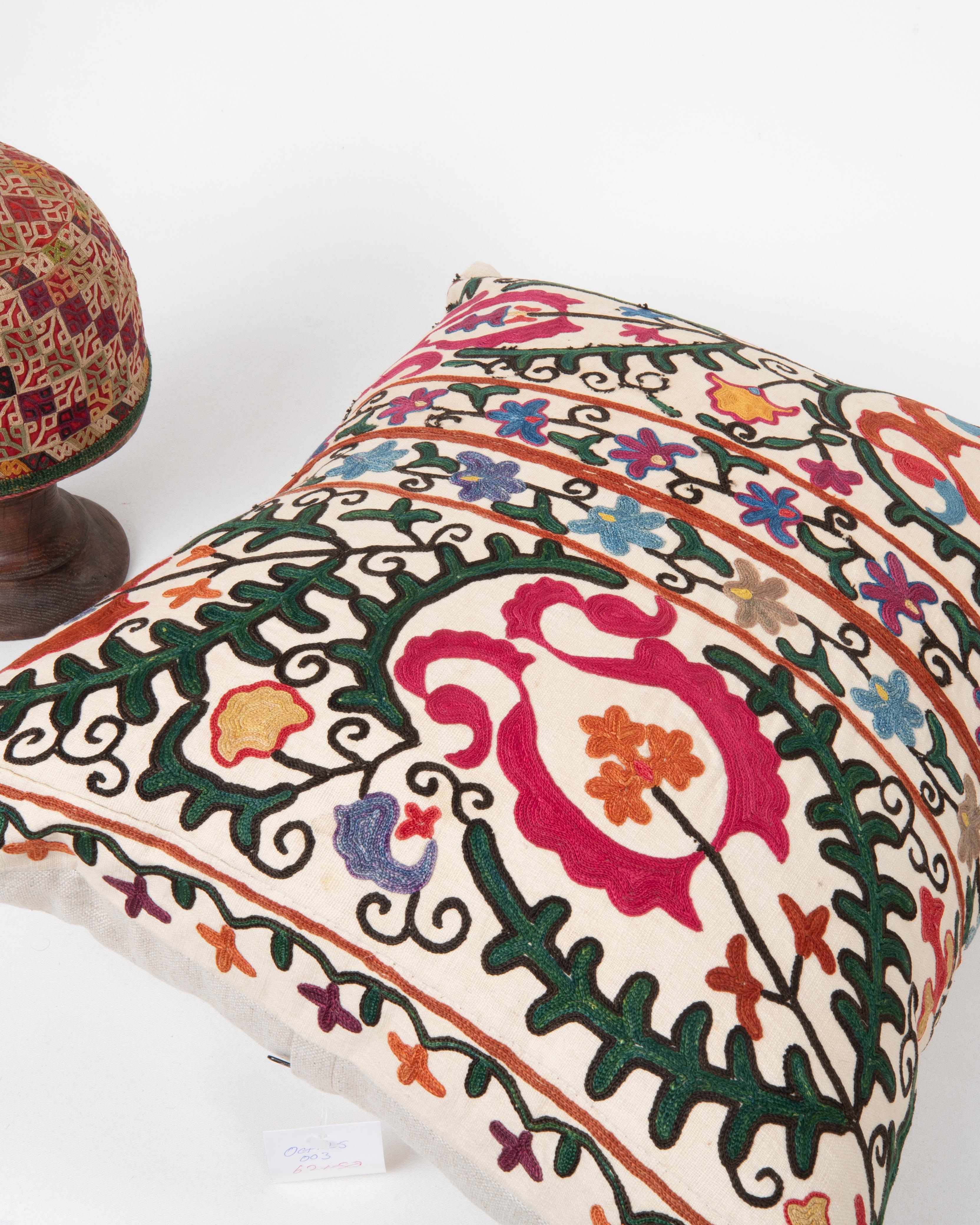 19th Century Antique Suzani Pillow Made from a 19th C. Bukhara suzani For Sale