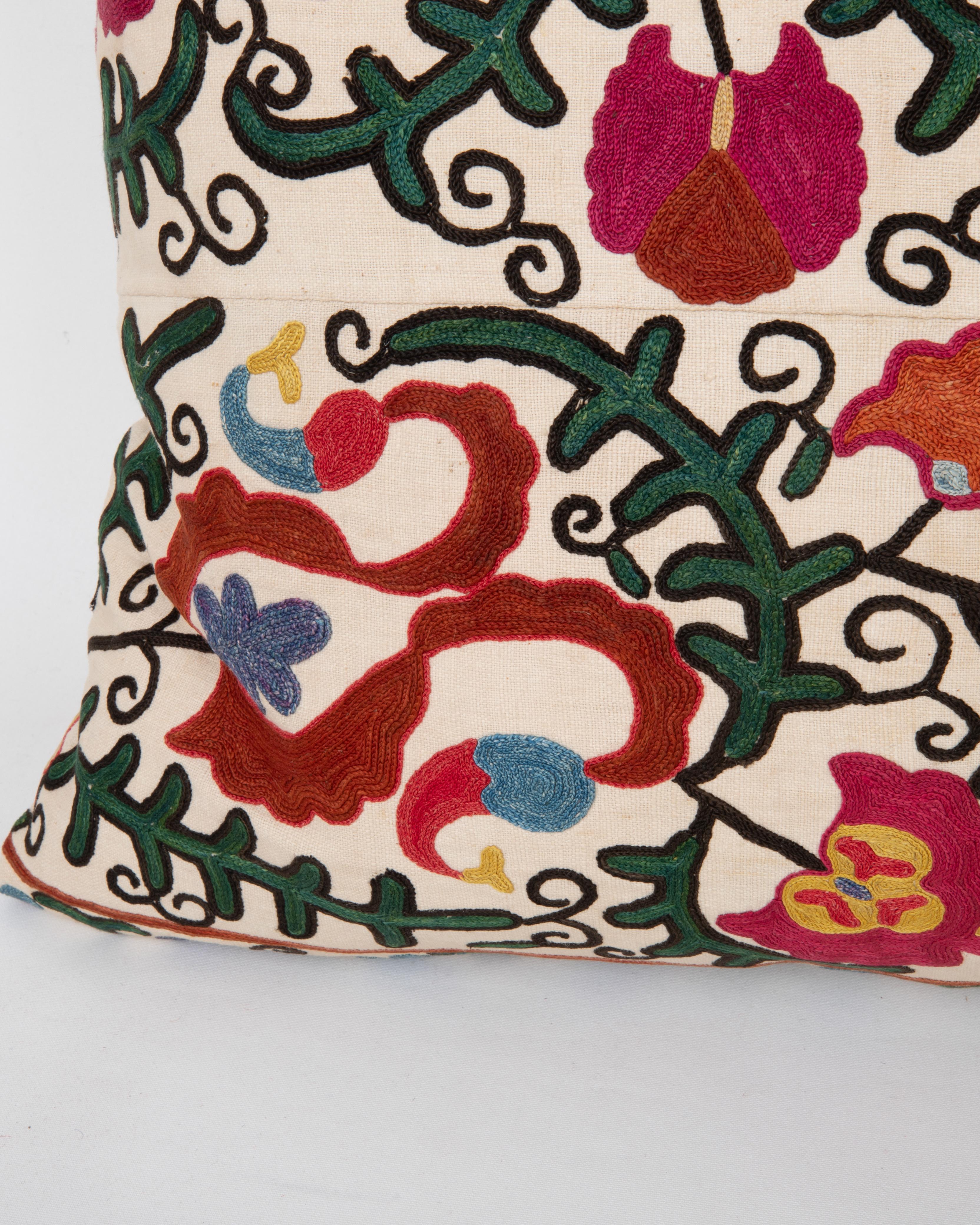 19th Century Antique Suzani Pillow Made from a 19th C. Bukhara suzani For Sale