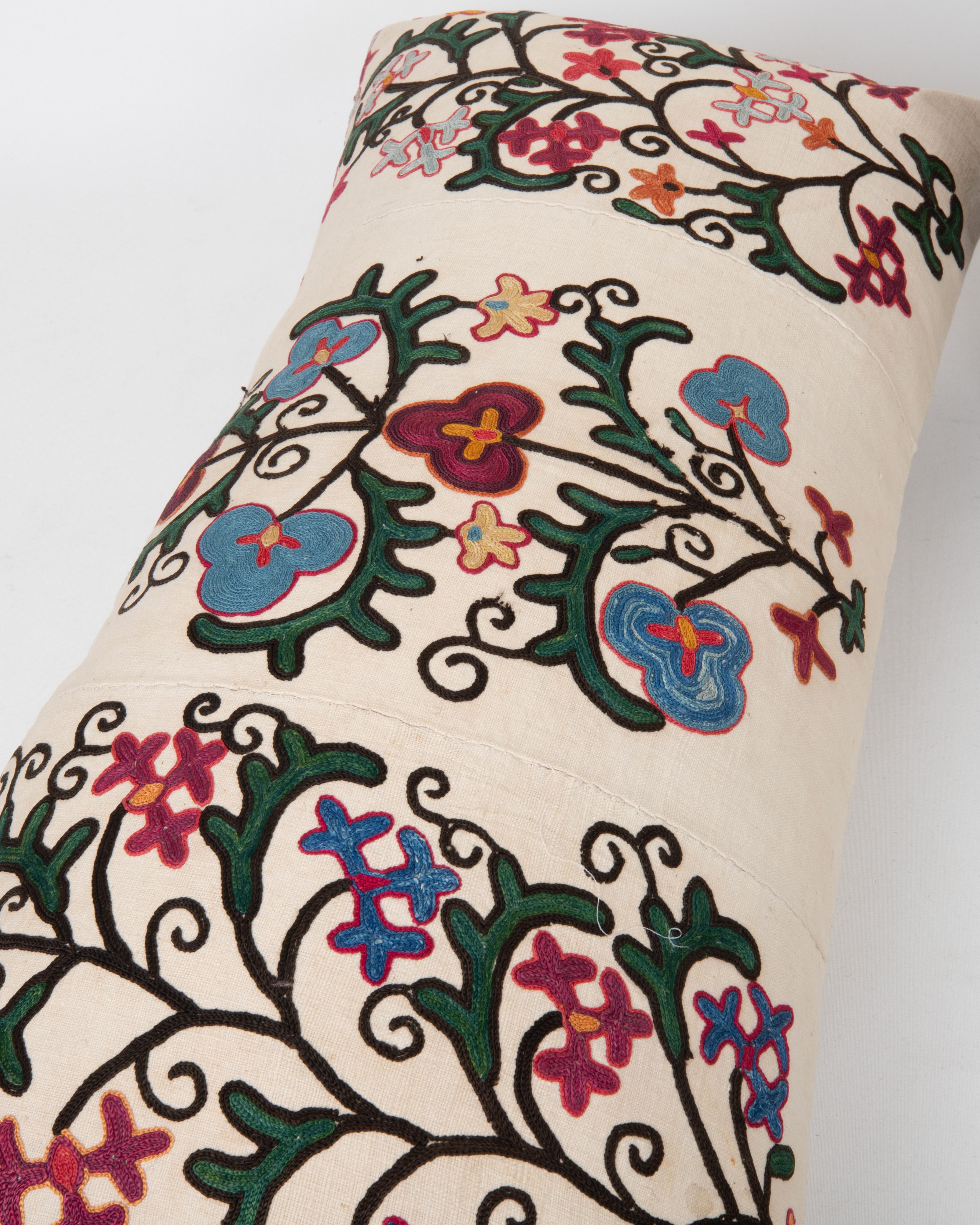 Silk Antique Suzani Pillow Made from a 19th C. Bukhara suzani For Sale