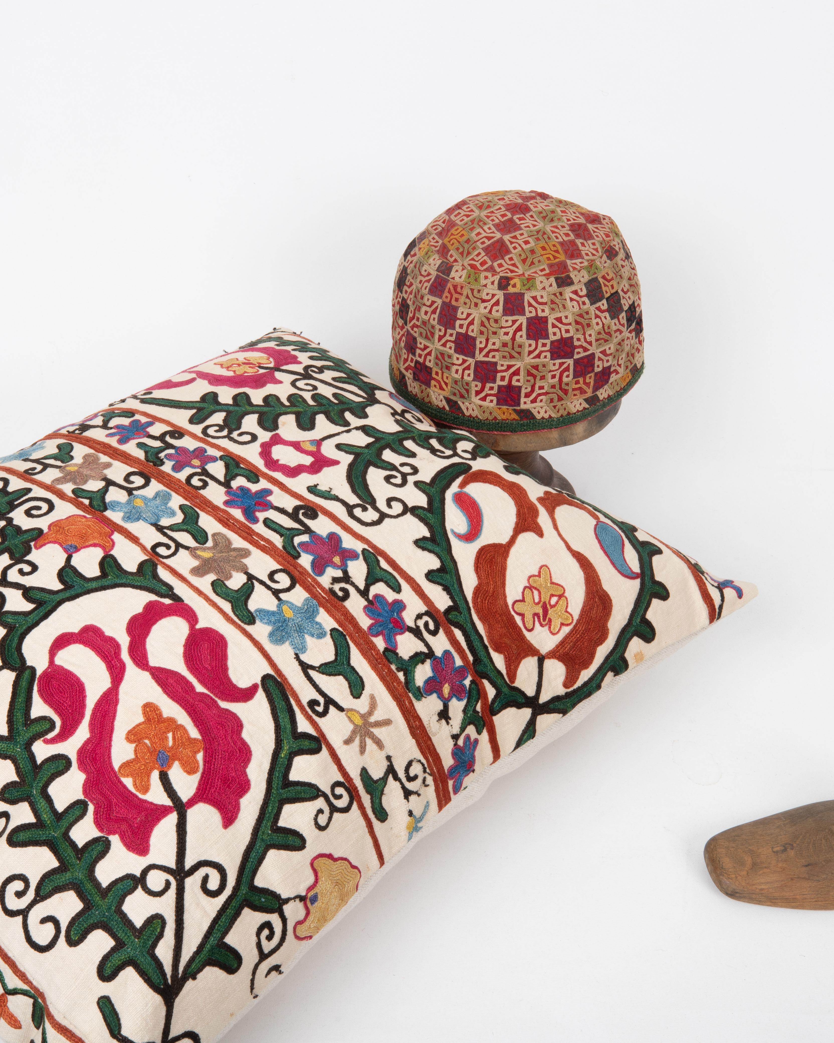 Silk Antique Suzani Pillow Made from a 19th C. Bukhara suzani For Sale