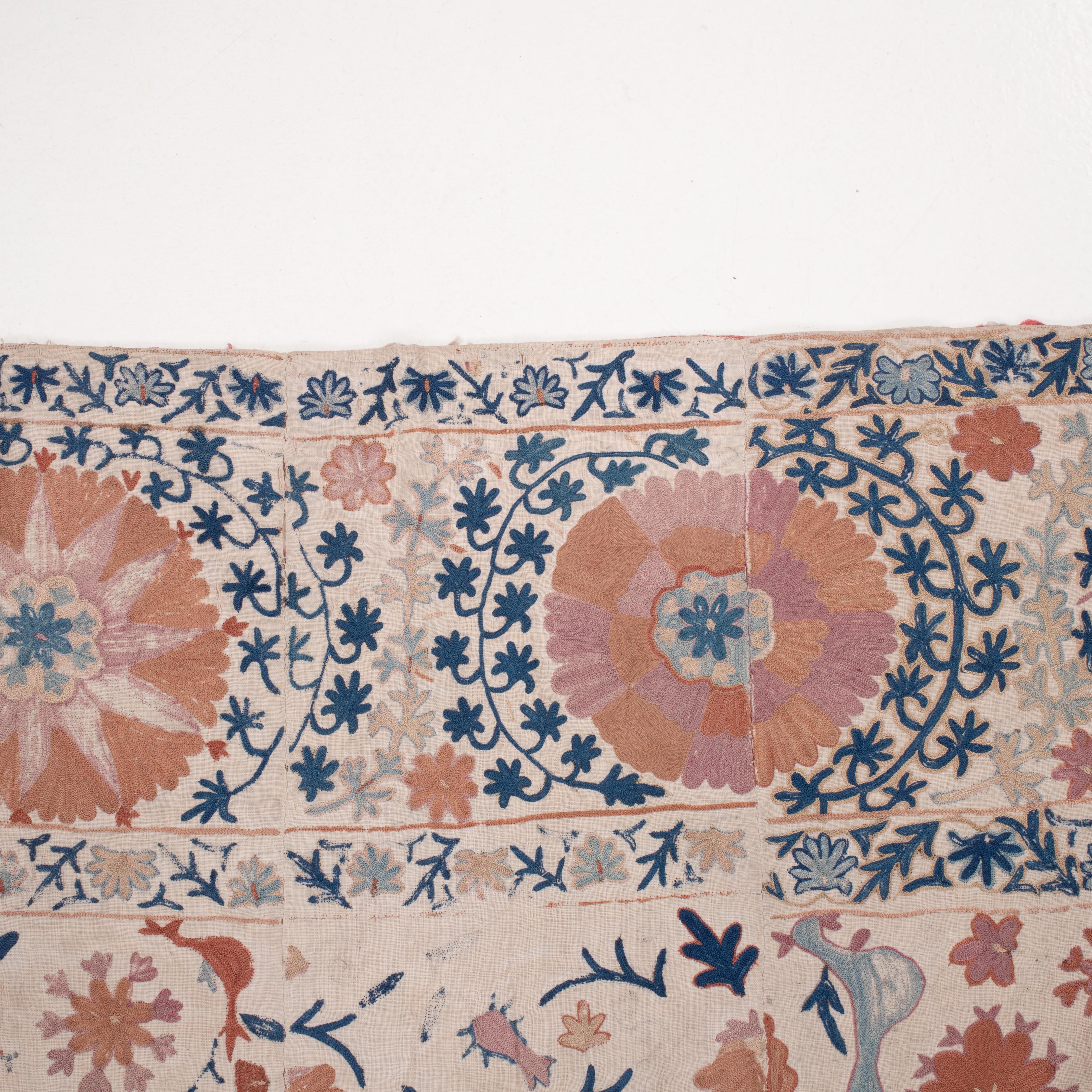 Silk Antique Suzani with Zoomorphic Design Elements, Bukhara Uzbekistan, Late 19th C For Sale