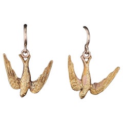 Antique Swallow Bird Earrings of 14k Gold
