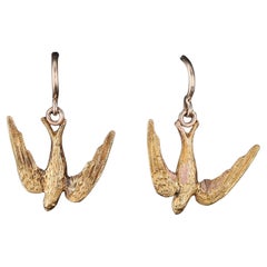 Orecchini antichi con uccelli rondine in oro 14k