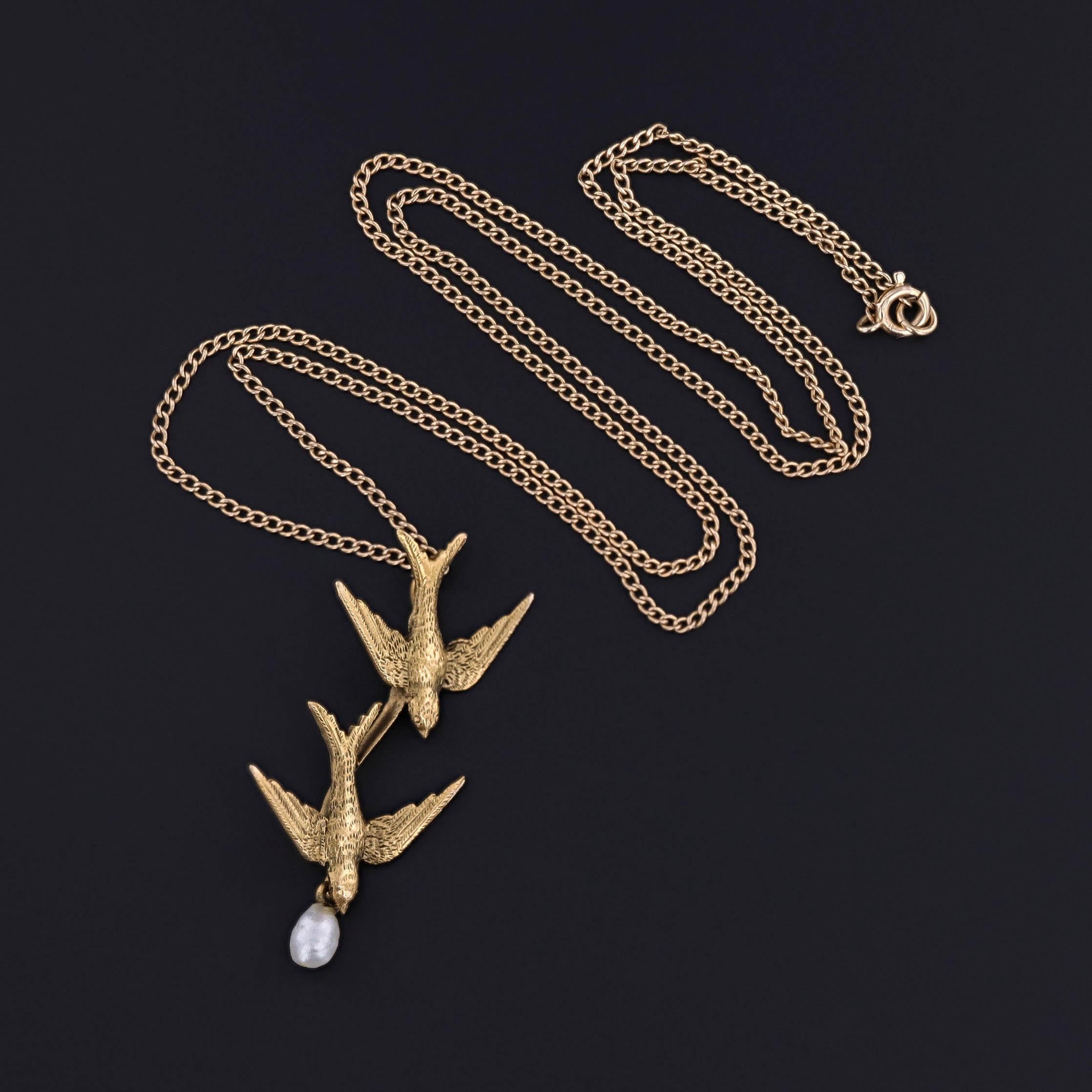 Collar Antiguo de Aves Golondrina de Oro de 14k y 10k Eduardiano en venta