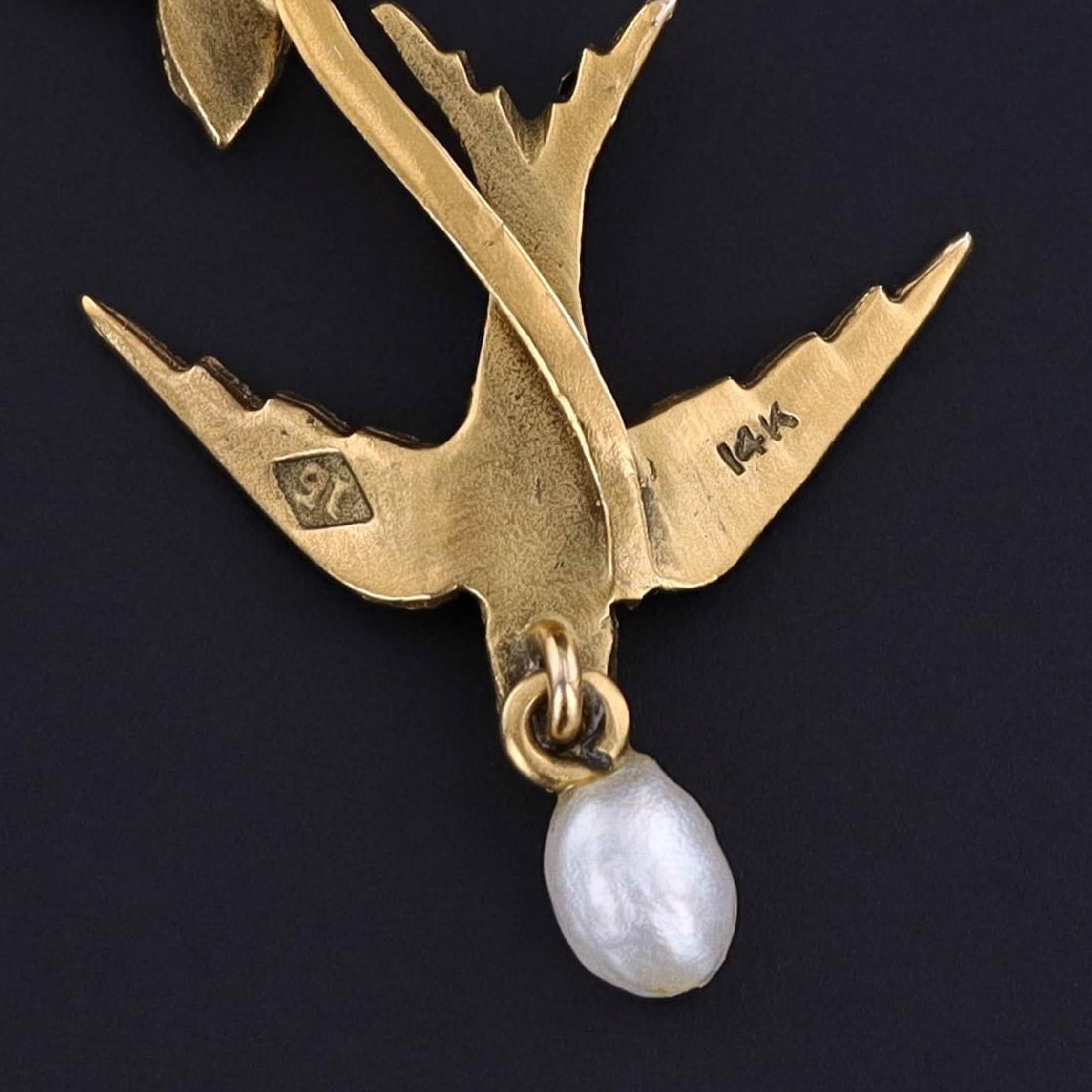 Collar Antiguo de Aves Golondrina de Oro de 14k y 10k Cuenta en venta