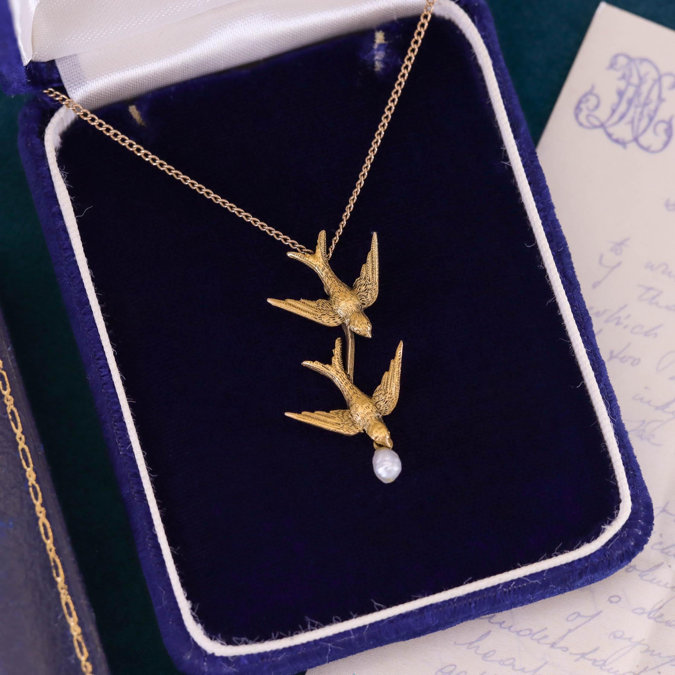 De las mujeres Collar Antiguo de Aves Golondrina de Oro de 14k y 10k en venta