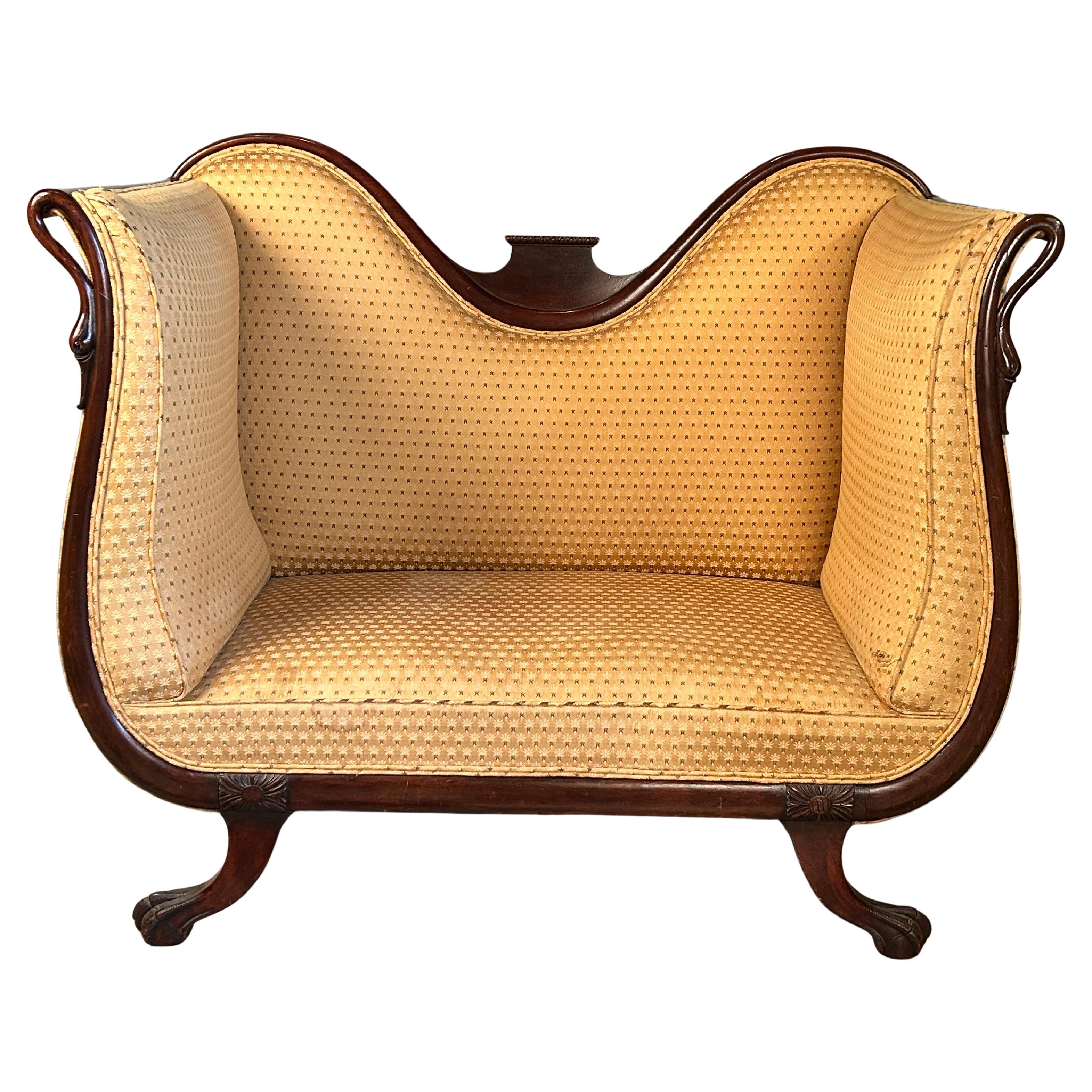 Antique Swan Carved Claw Foot Mahogany Settee