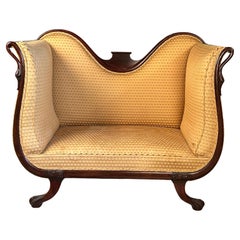 Antique Swan Carved Claw Foot Mahogany Settee