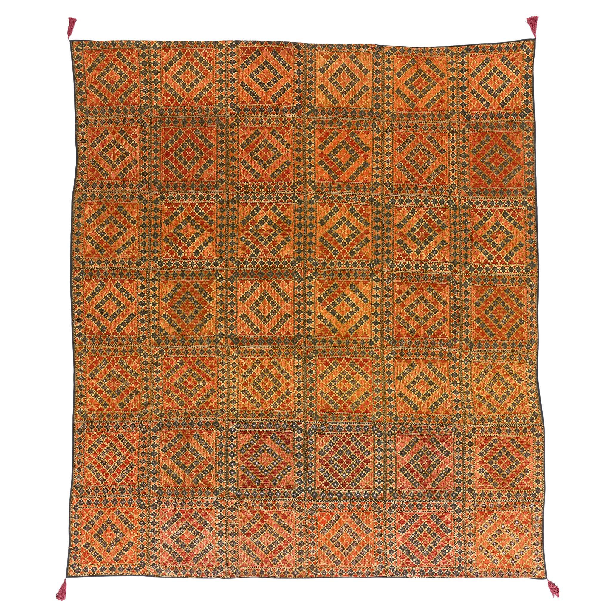 Antique Swat Valley Shishedar Phulkari Silk Textile with Modern Style