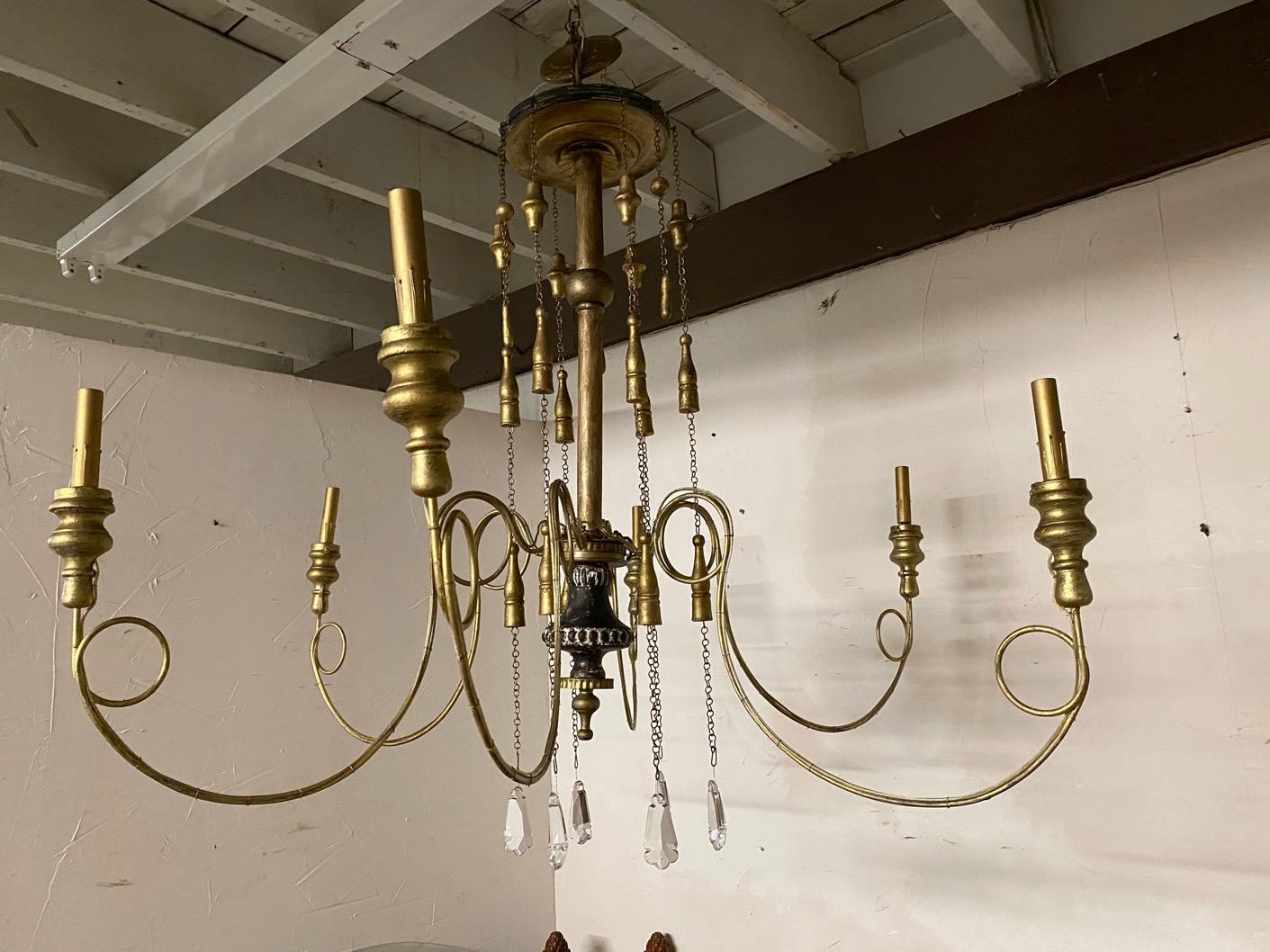 Hand-Painted Antique Swedish 6-Arm Chandelier For Sale