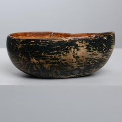 Antique Swedish Primitive Wooden Bowl – 19th Century, Partially Painted