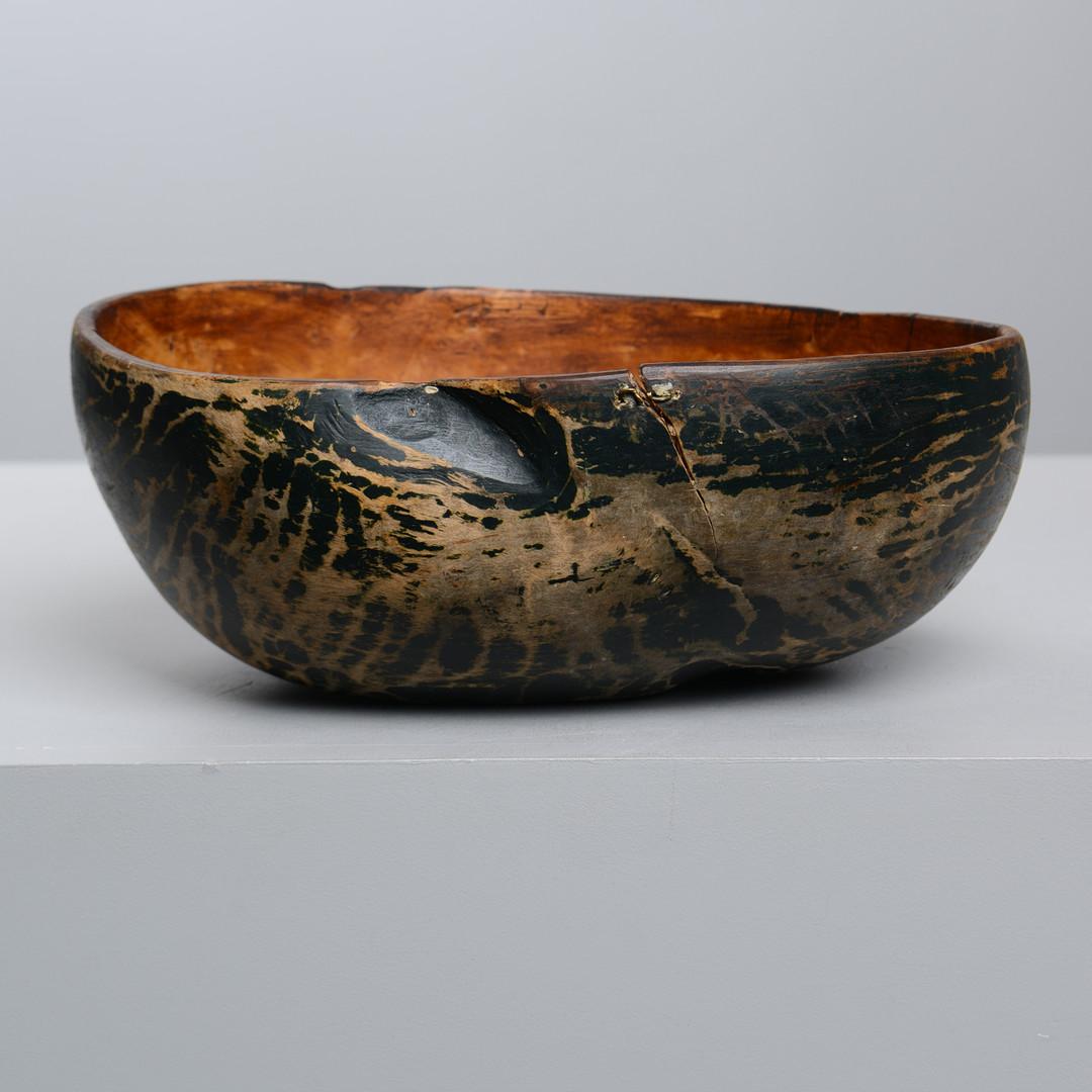 Antique Swedish Primitive Wooden Bowl – 19th Century, Partially Painted In Good Condition For Sale In Bonita Springs, FL