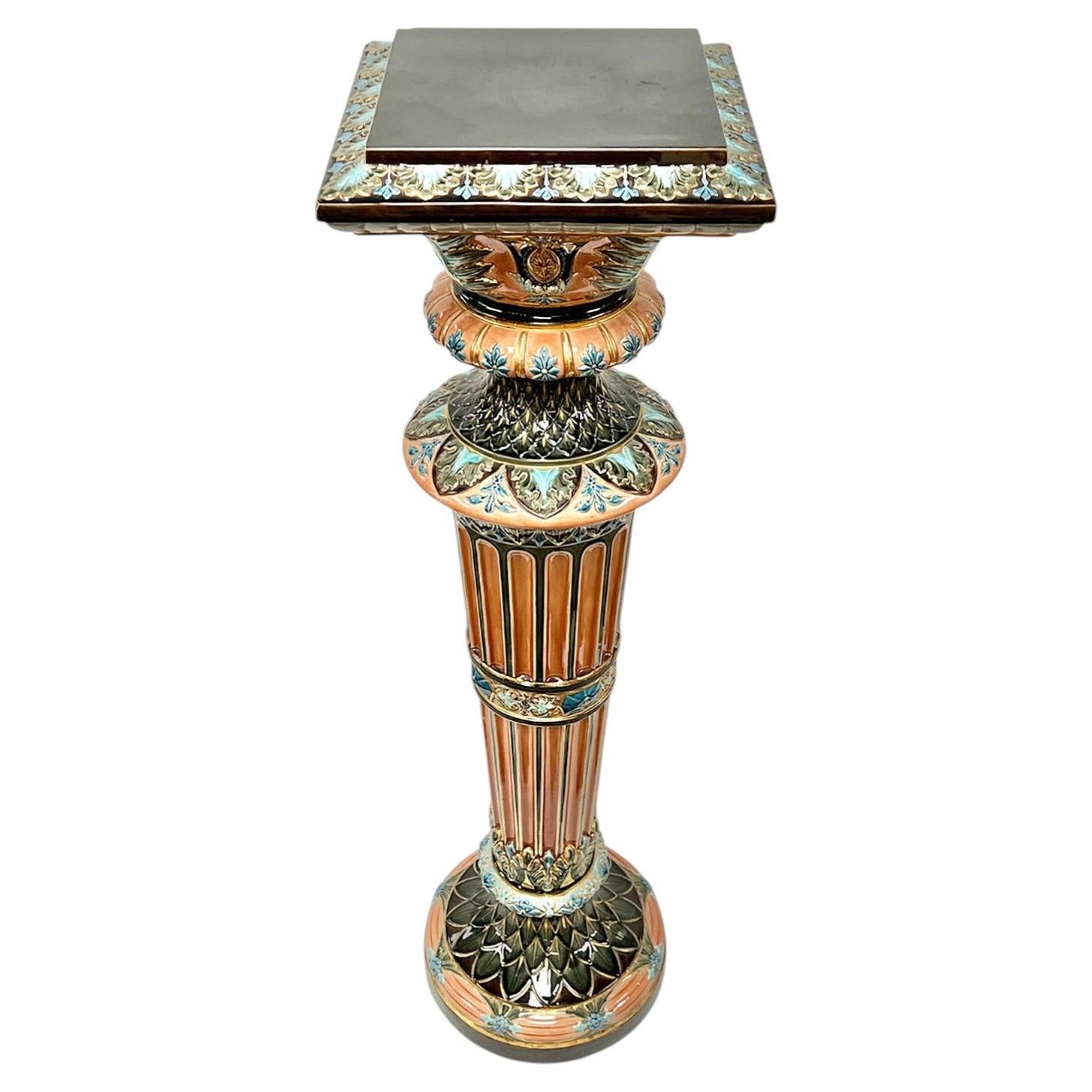 Antique Swedish Art Nouveau Period Glazed Majolica Pedestal from Rorstrand