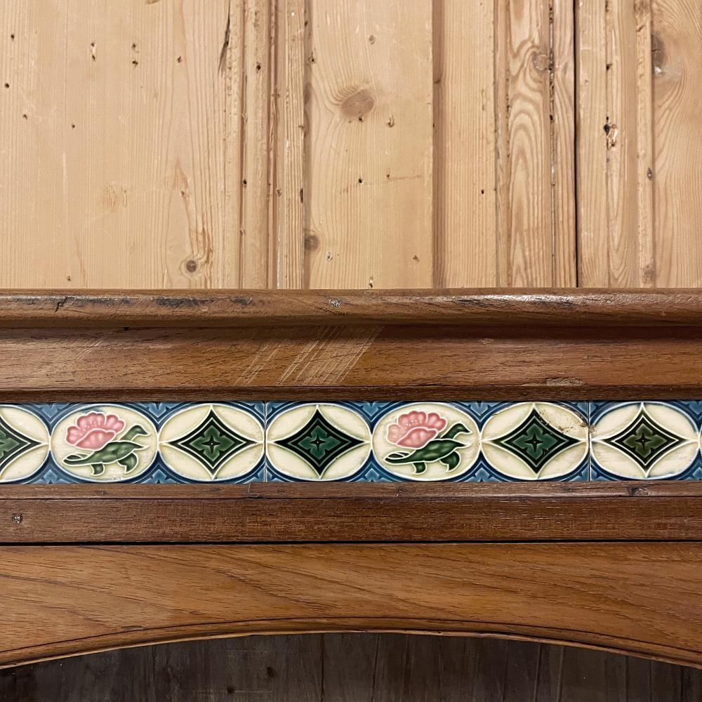 Antique Swedish Arts & Crafts Wall Cabinet with Hand-Painted Tiles For Sale 2