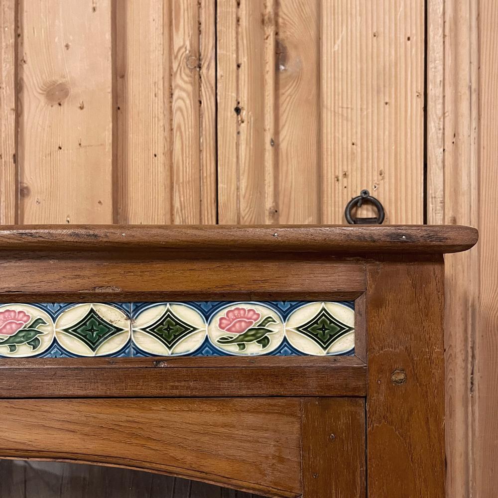 Antique Swedish Arts & Crafts Wall Cabinet with Hand-Painted Tiles For Sale 3