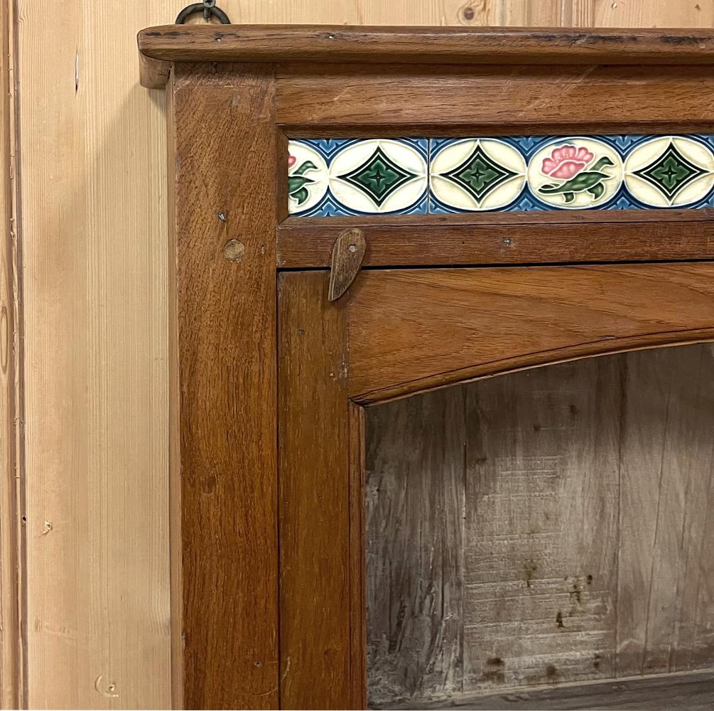Early 20th Century Antique Swedish Arts & Crafts Wall Cabinet with Hand-Painted Tiles For Sale