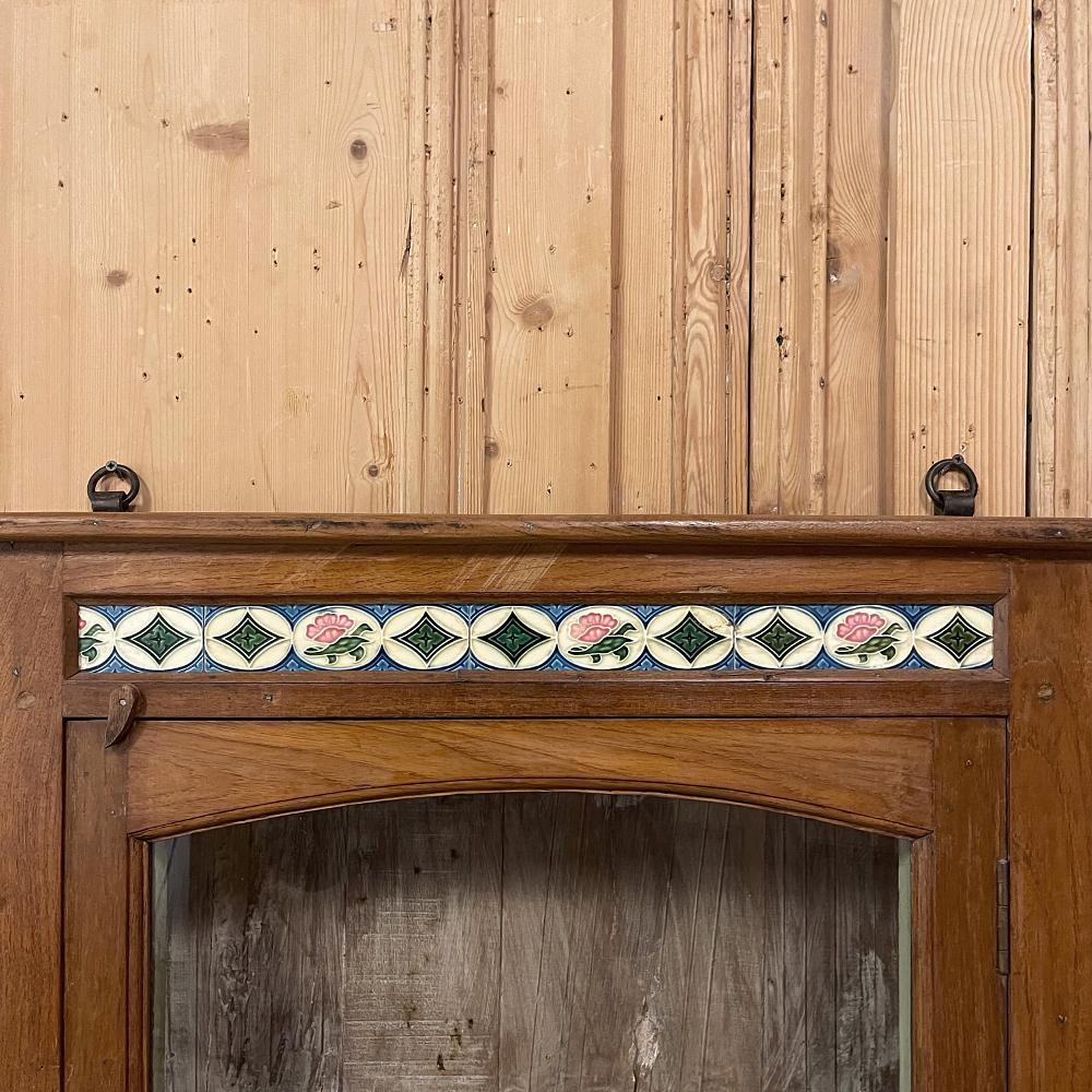 Porcelain Antique Swedish Arts & Crafts Wall Cabinet with Hand-Painted Tiles For Sale