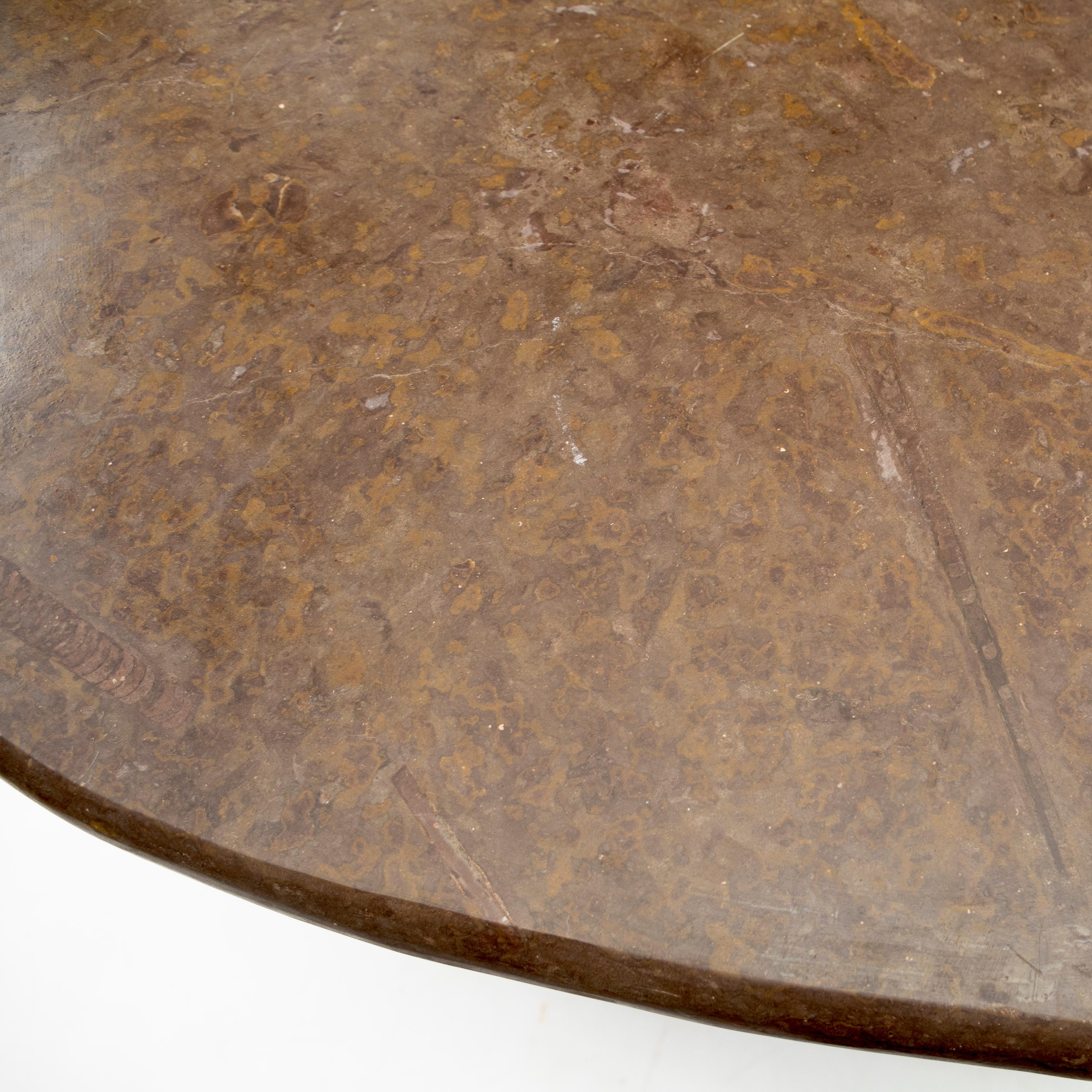 Oval Swedish Baroque Table / Center table. Oak with Fossil Limestone Top For Sale 6