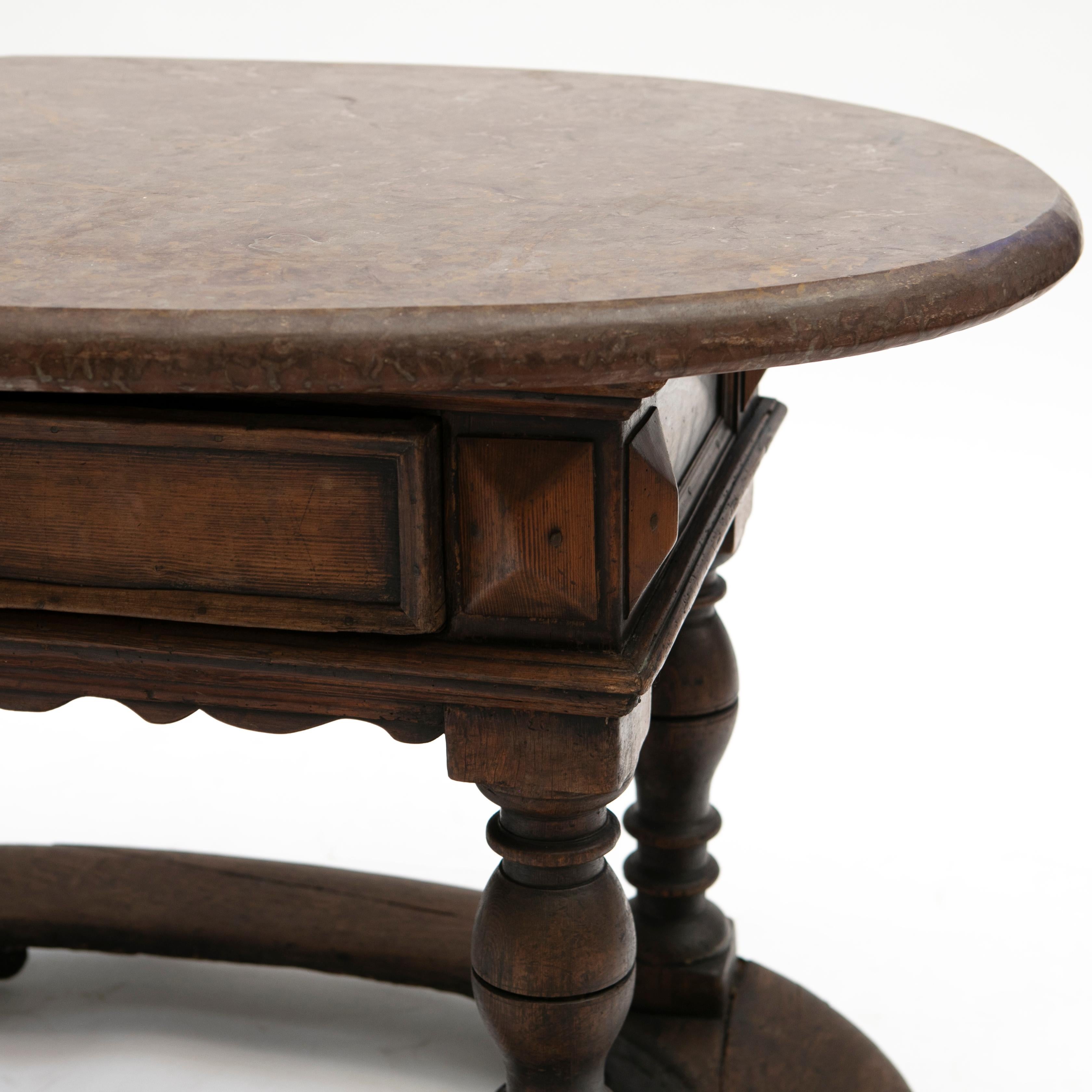 Swedish Baroque Table Oak with Fossil Limestone Top In Good Condition For Sale In Kastrup, DK