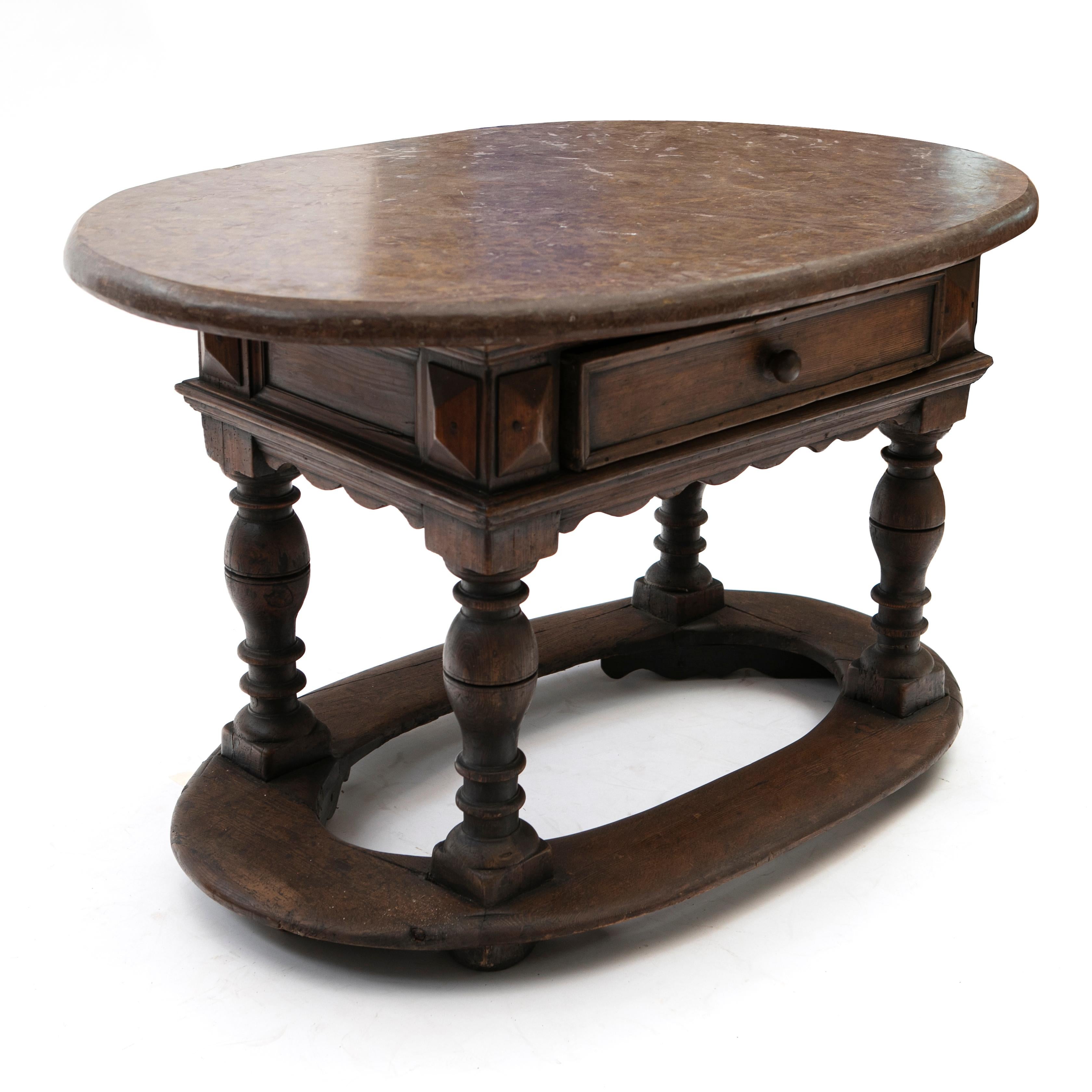 18th Century Swedish Baroque Table Oak with Fossil Limestone Top For Sale