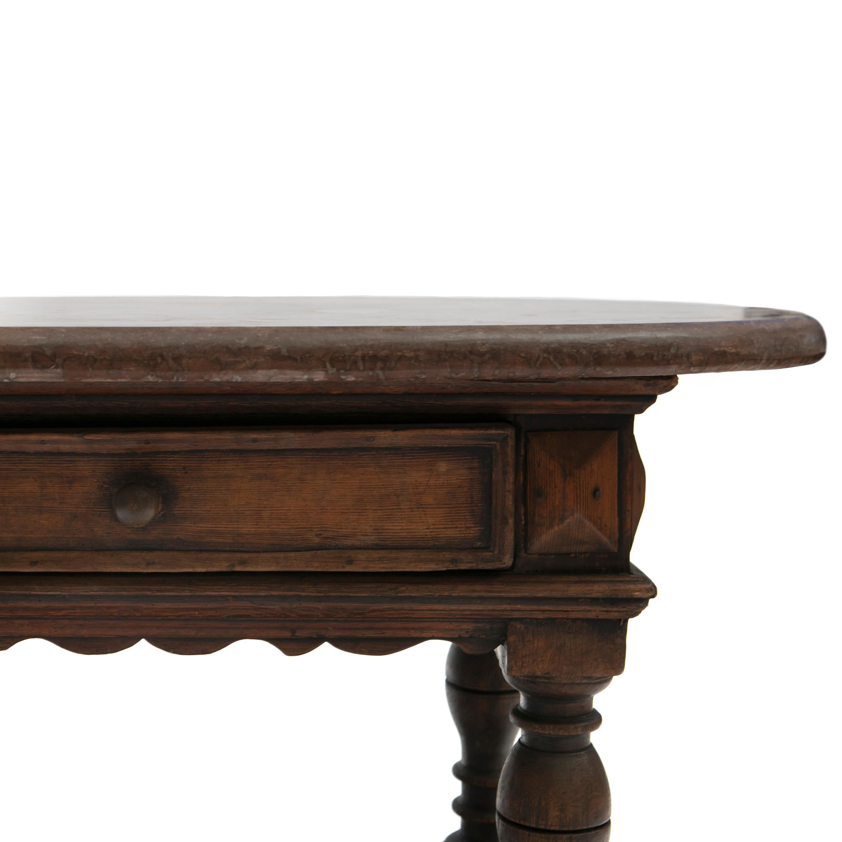 Swedish Baroque Table Oak with Fossil Limestone Top For Sale 1