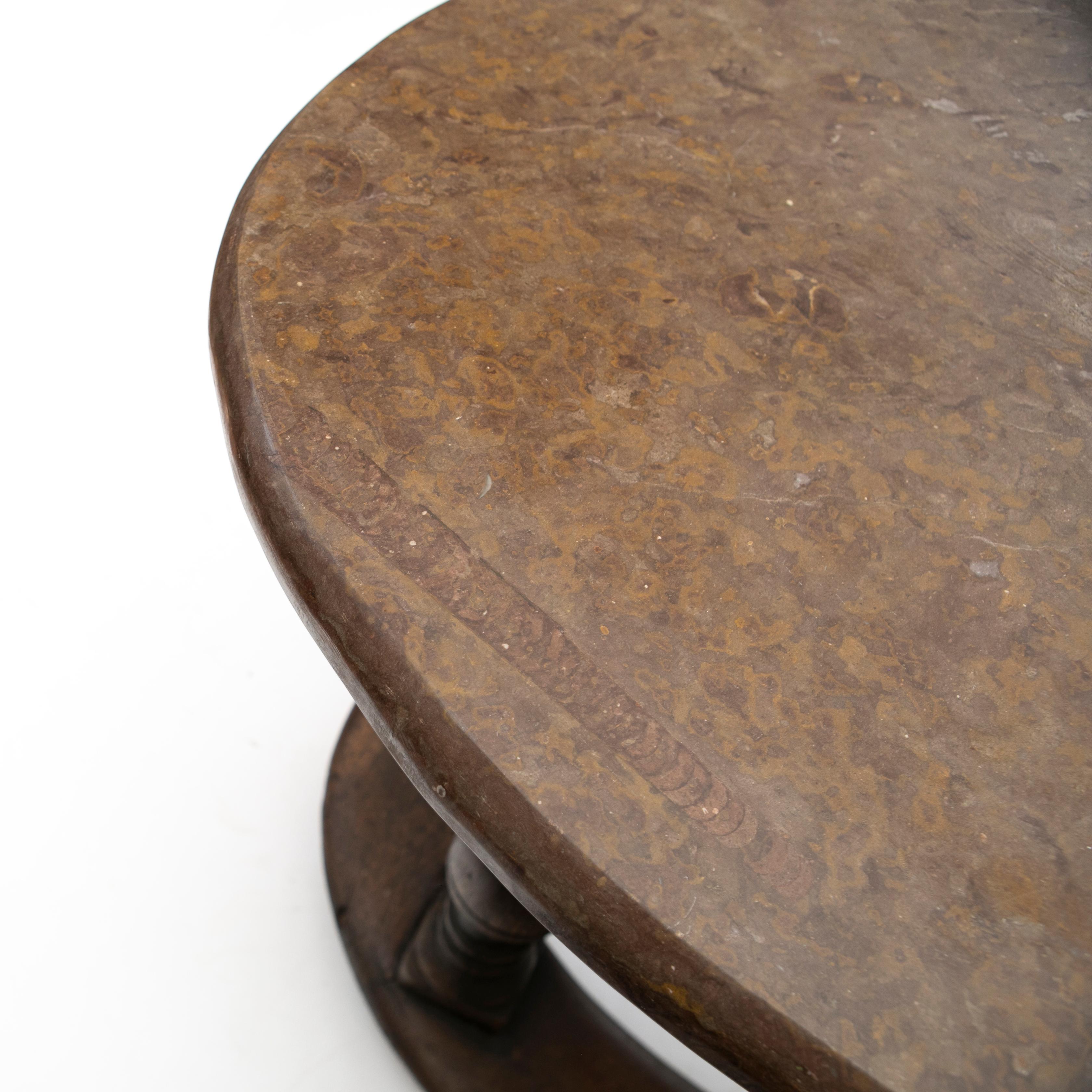 Oval Swedish Baroque Table / Center table. Oak with Fossil Limestone Top For Sale 5