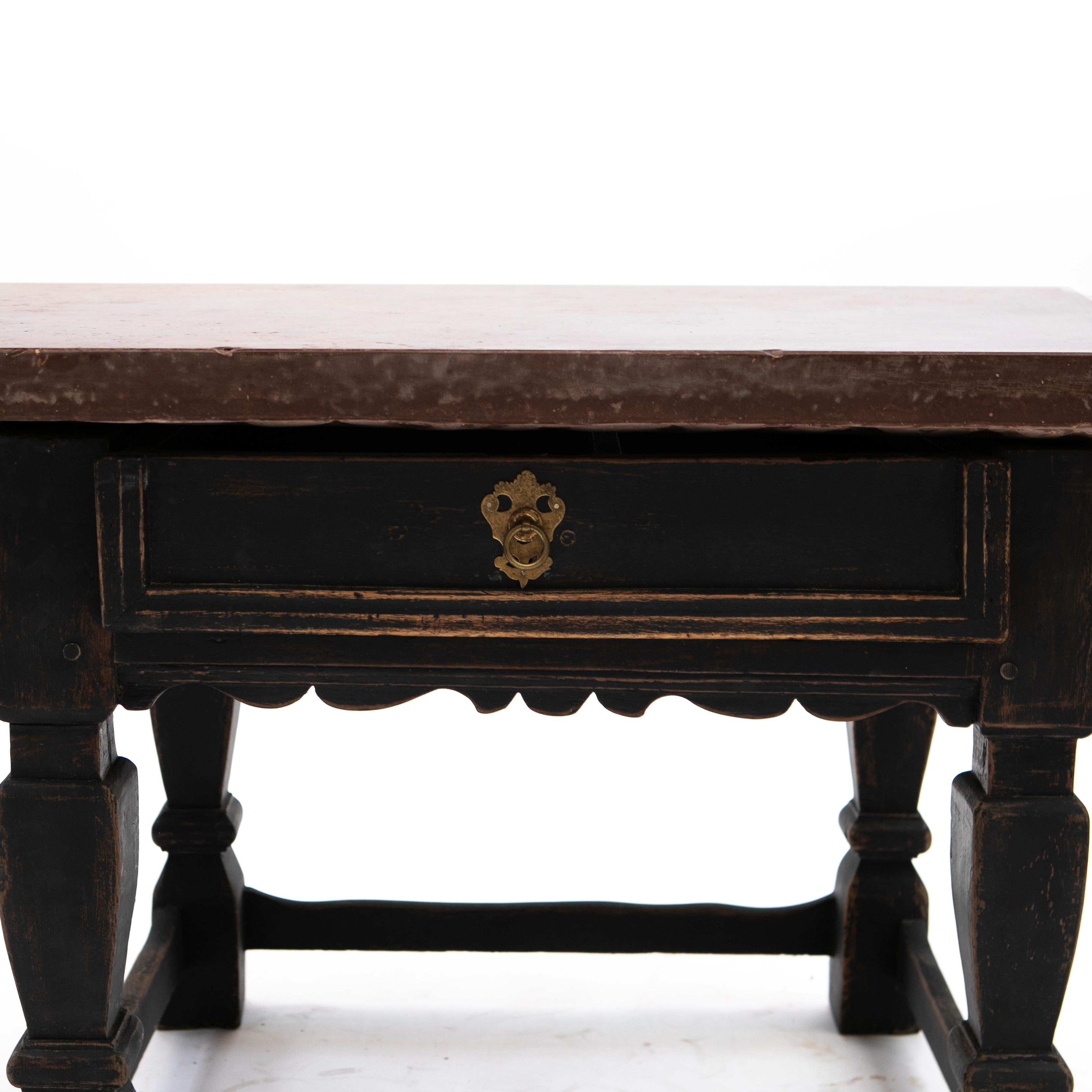 Hand-Painted Antique Swedish Baroque Table with Limestone Top For Sale
