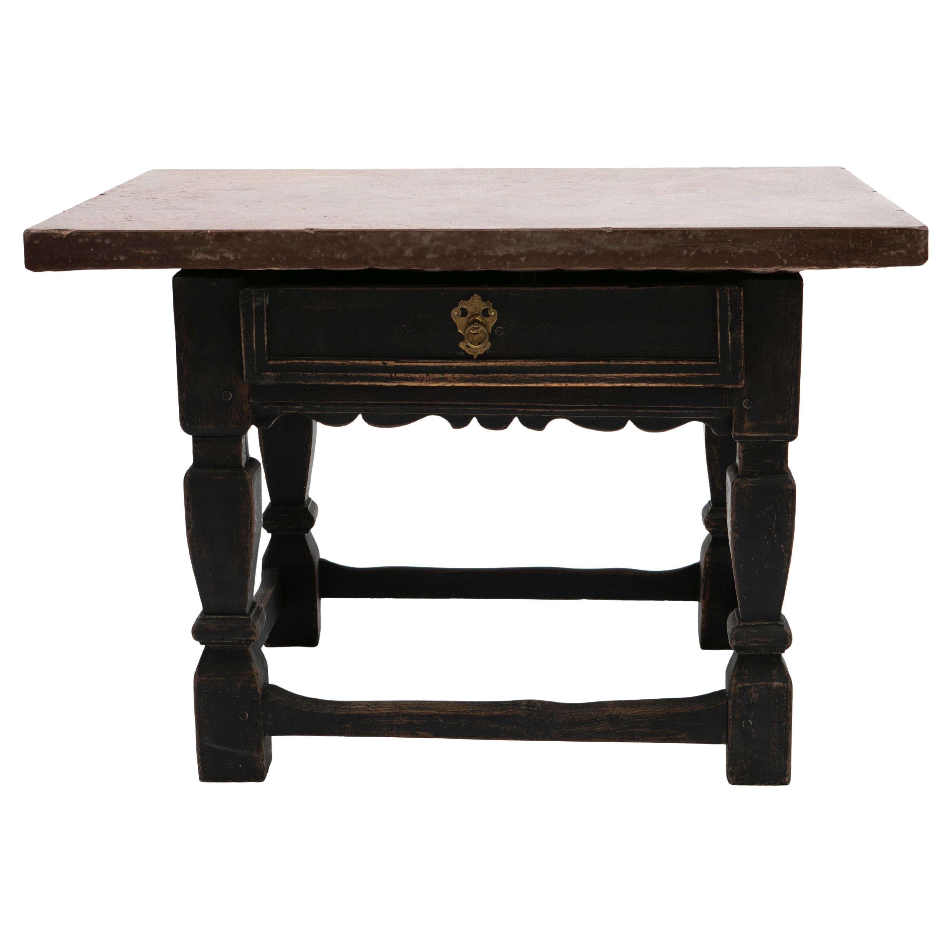 Antique Swedish Baroque Table with Limestone Top For Sale