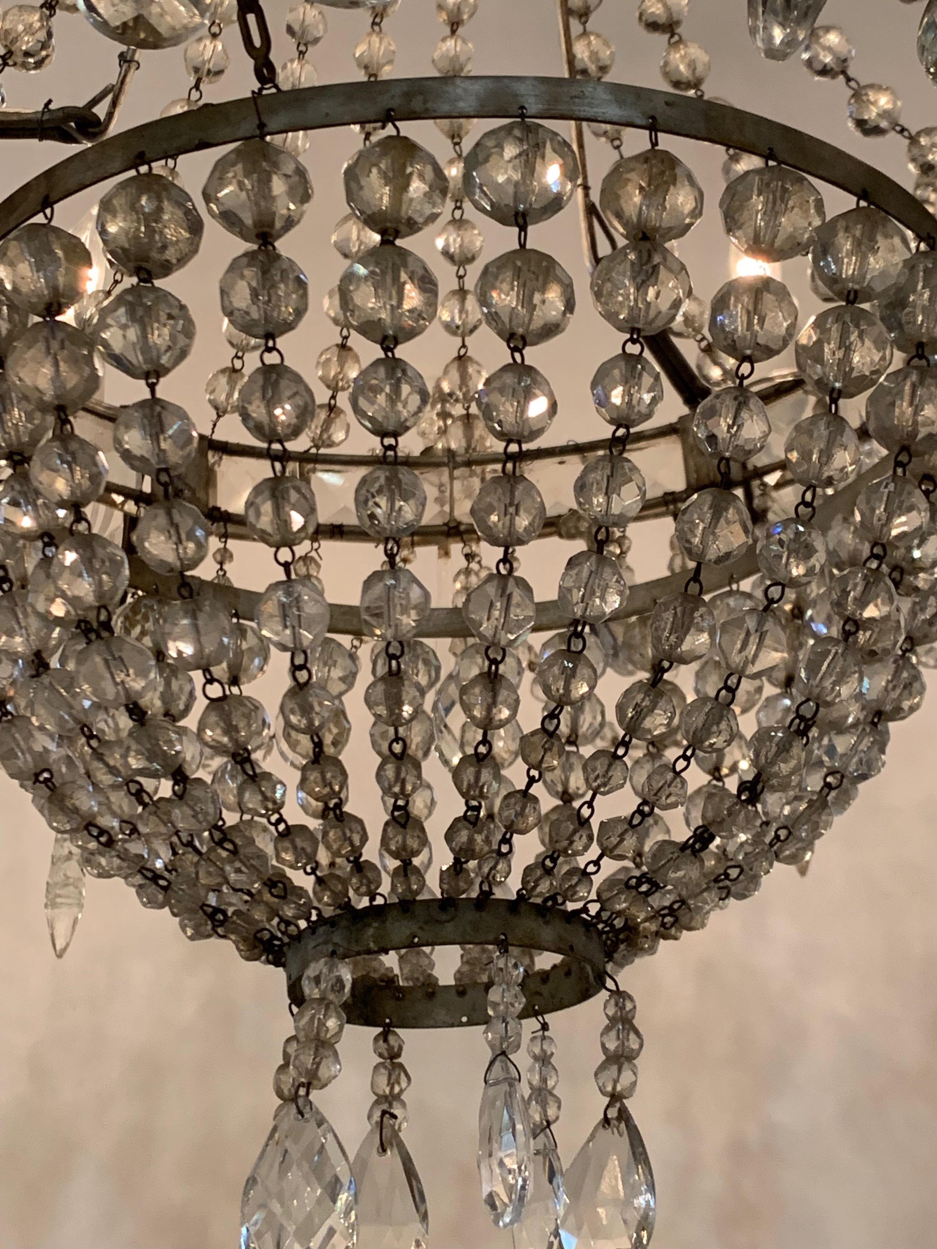 Antique Swedish Beaded 6-Light Basket Form Chandelier In Good Condition In Dallas, TX