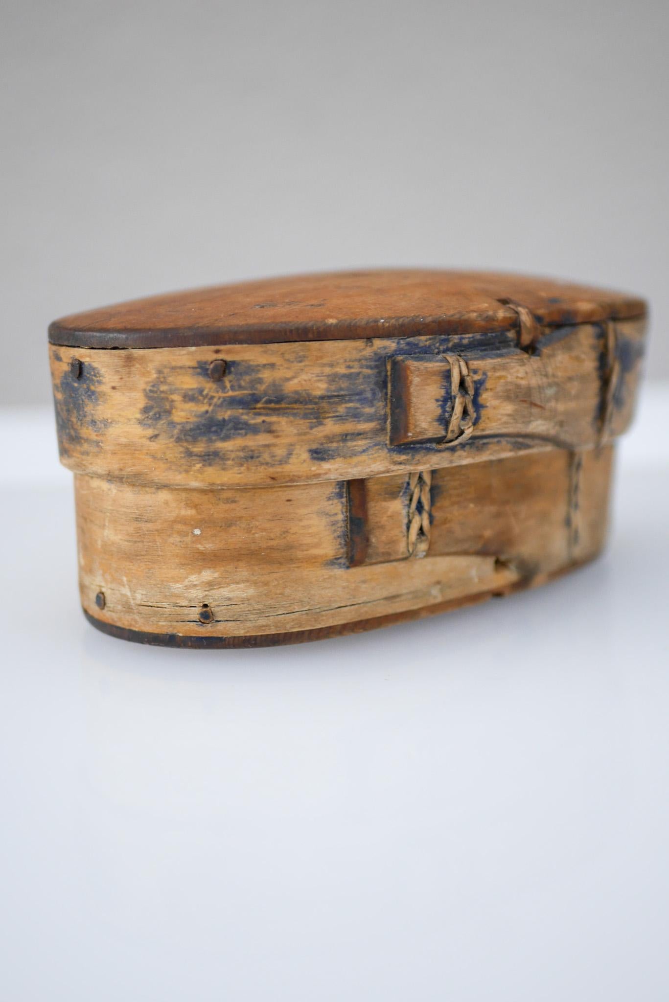 Rustic Antique Swedish Bent Wooden Tine Box, or 
