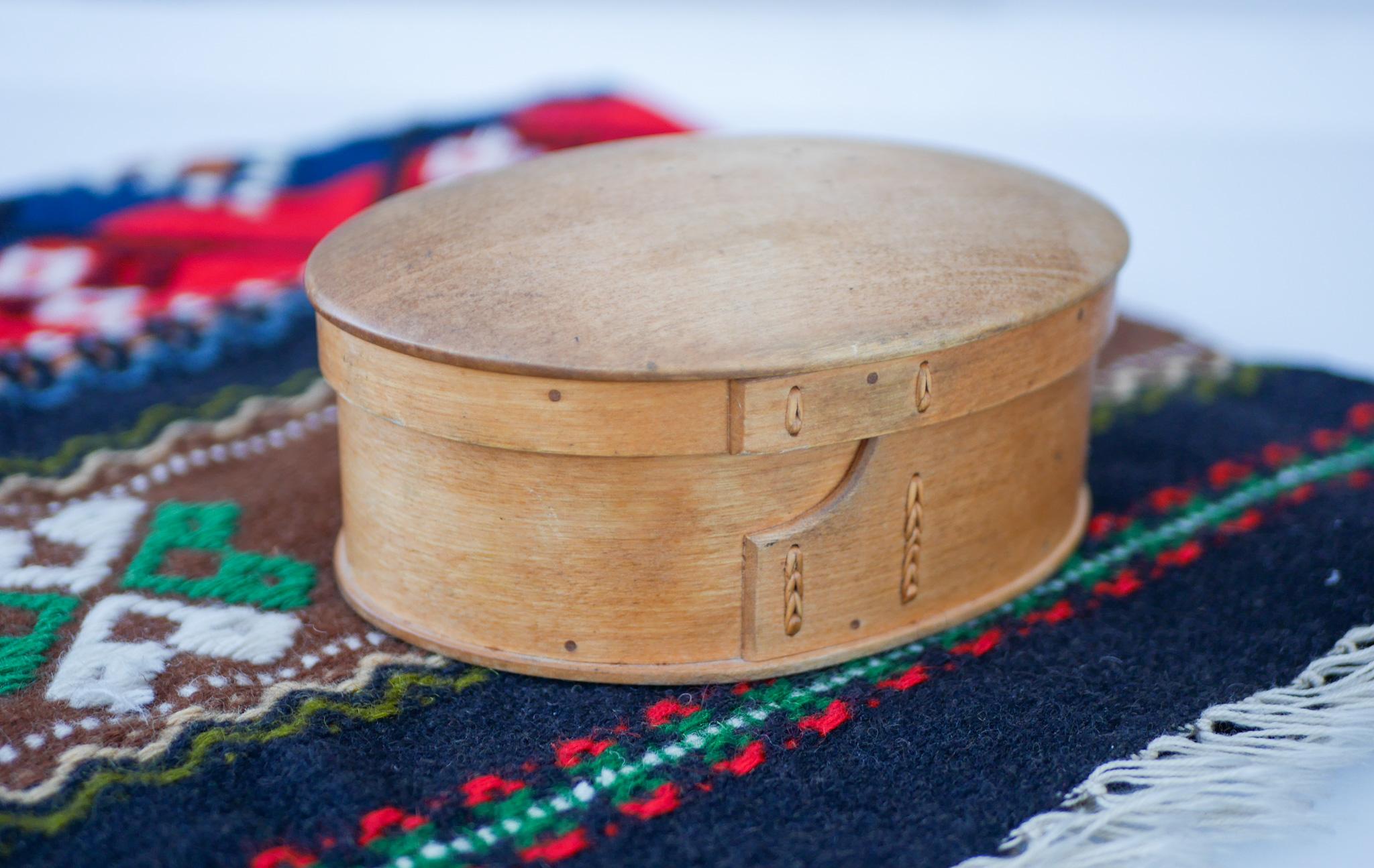 Antique Swedish Bent Wooden Tine Box, or 