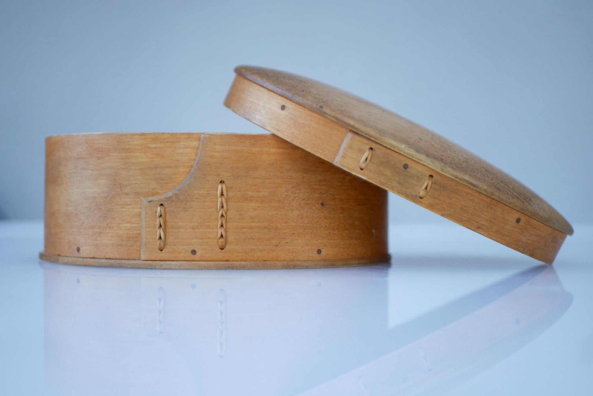 Bentwood Antique Swedish Bent Wooden Tine Box, or 