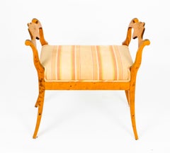 Antique Swedish Biedermeier Birch Wood Stool 19th Century