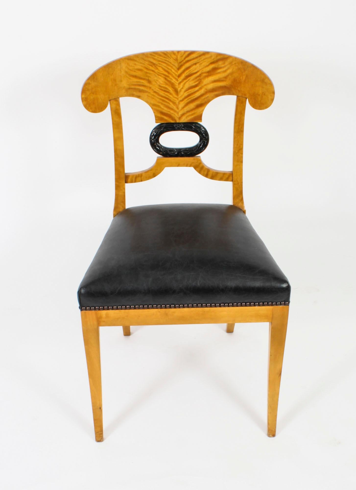 Antique Swedish Biedermeier Birchwood Pair Arm Chairs & Pair Side Chairs For Sale 5