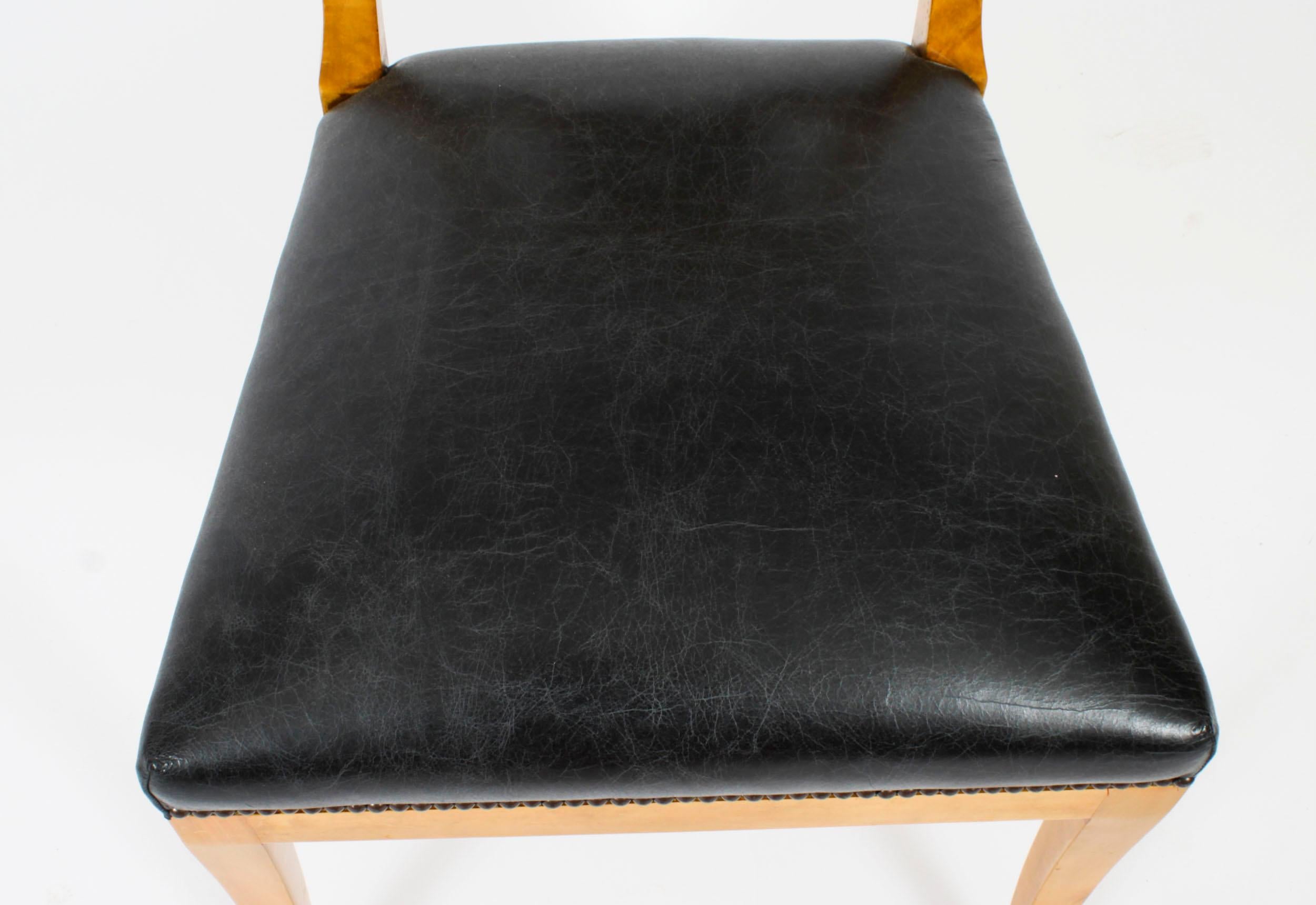 Antique Swedish Biedermeier Birchwood Pair Arm Chairs & Pair Side Chairs For Sale 7