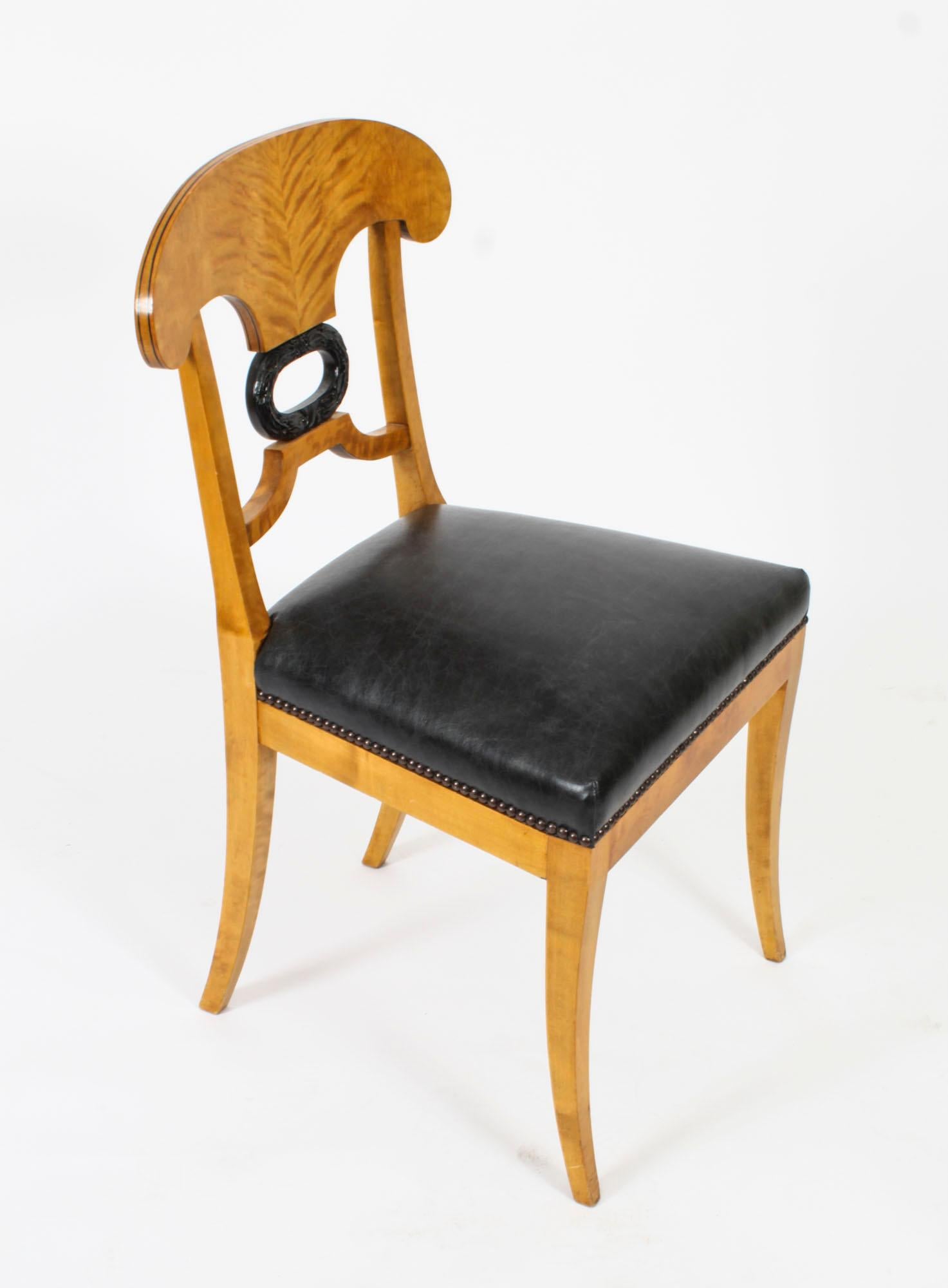 Antique Swedish Biedermeier Birchwood Pair Arm Chairs & Pair Side Chairs For Sale 9