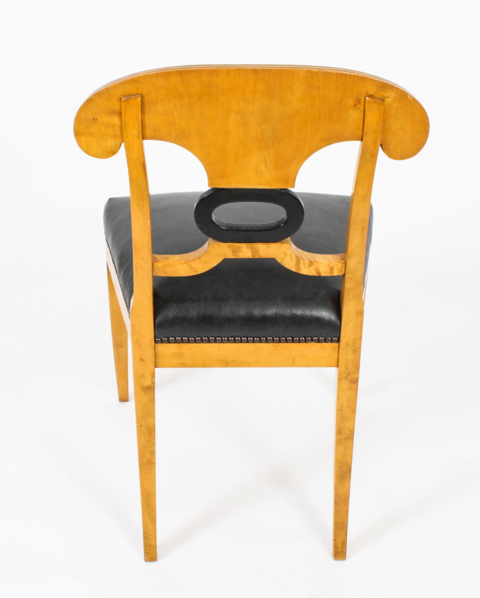 Antique Swedish Biedermeier Birchwood Pair Arm Chairs & Pair Side Chairs For Sale 10