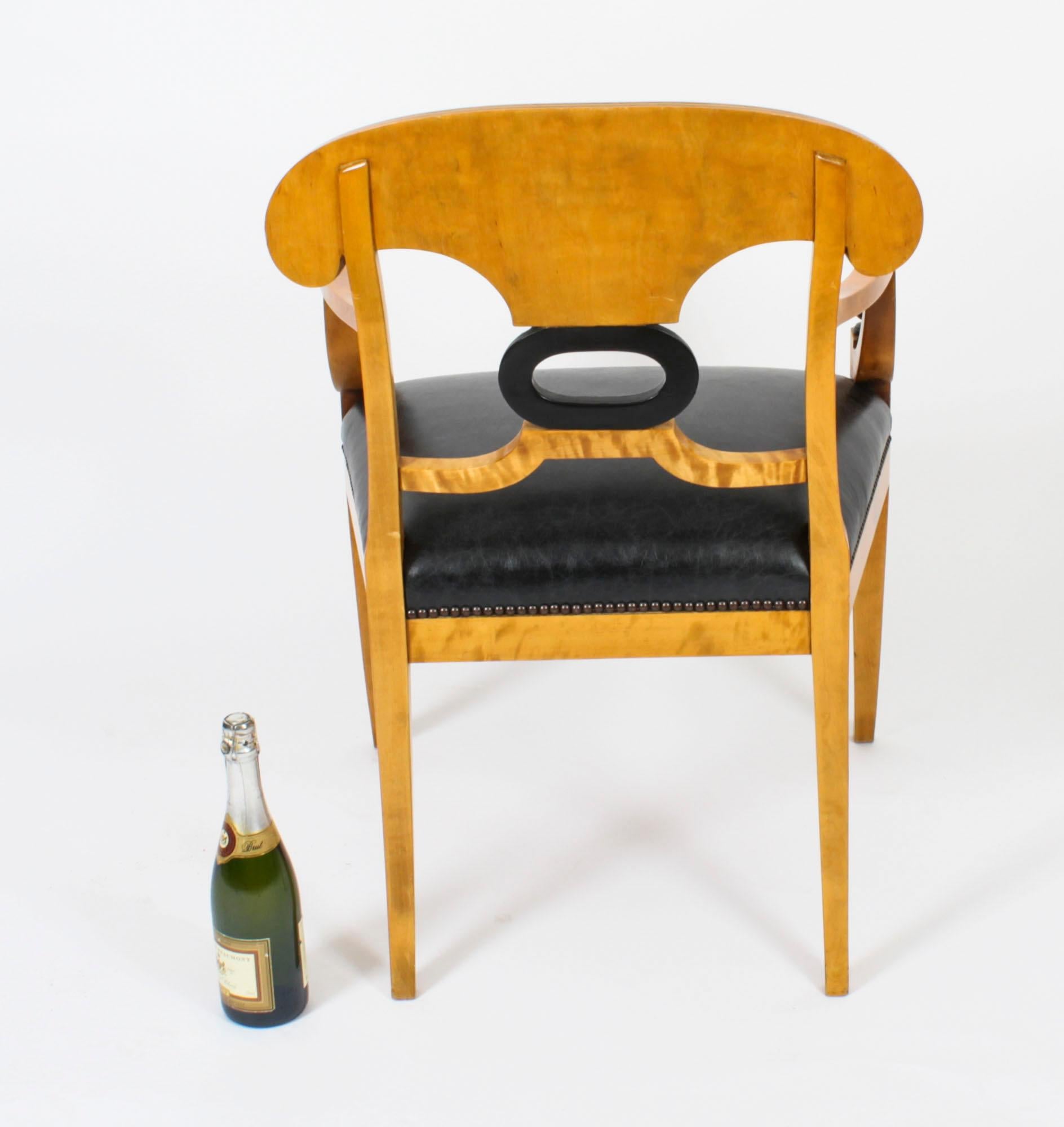 Antique Swedish Biedermeier Birchwood Pair Arm Chairs & Pair Side Chairs For Sale 14